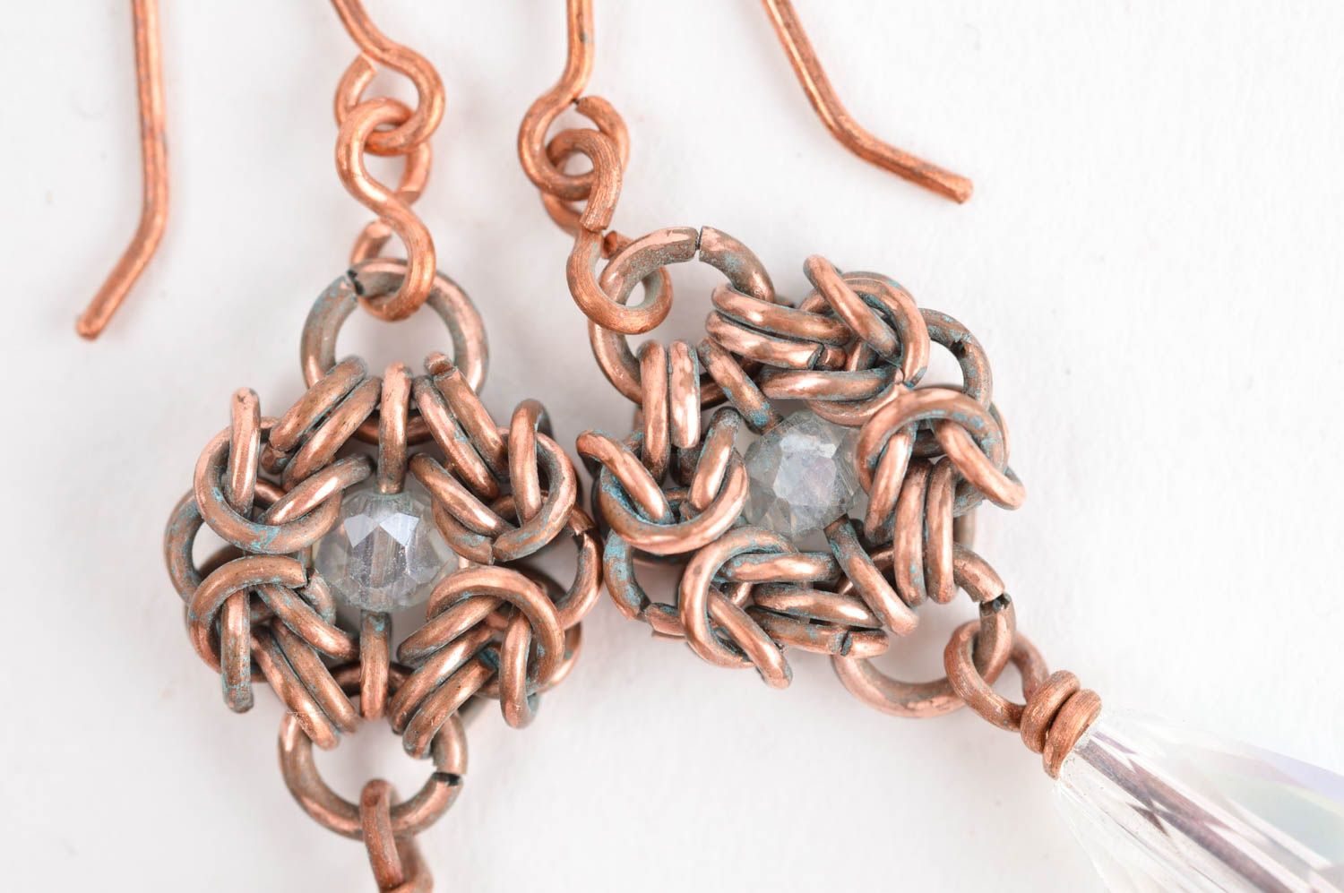 Copper earrings handmade wire wrap earrings metal earrings with charms for girls photo 5