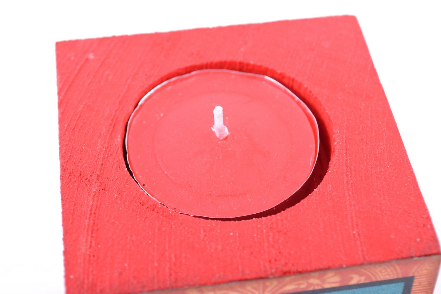 Candelero de madera hecho a mano en técnica de decoupage en estilo retro con estampado foto 3