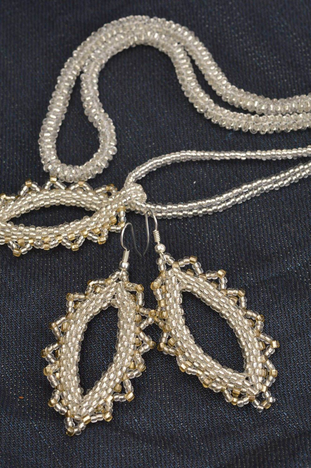 Beautiful handmade jewelry set beaded lariat necklace earrings neck pendant photo 4
