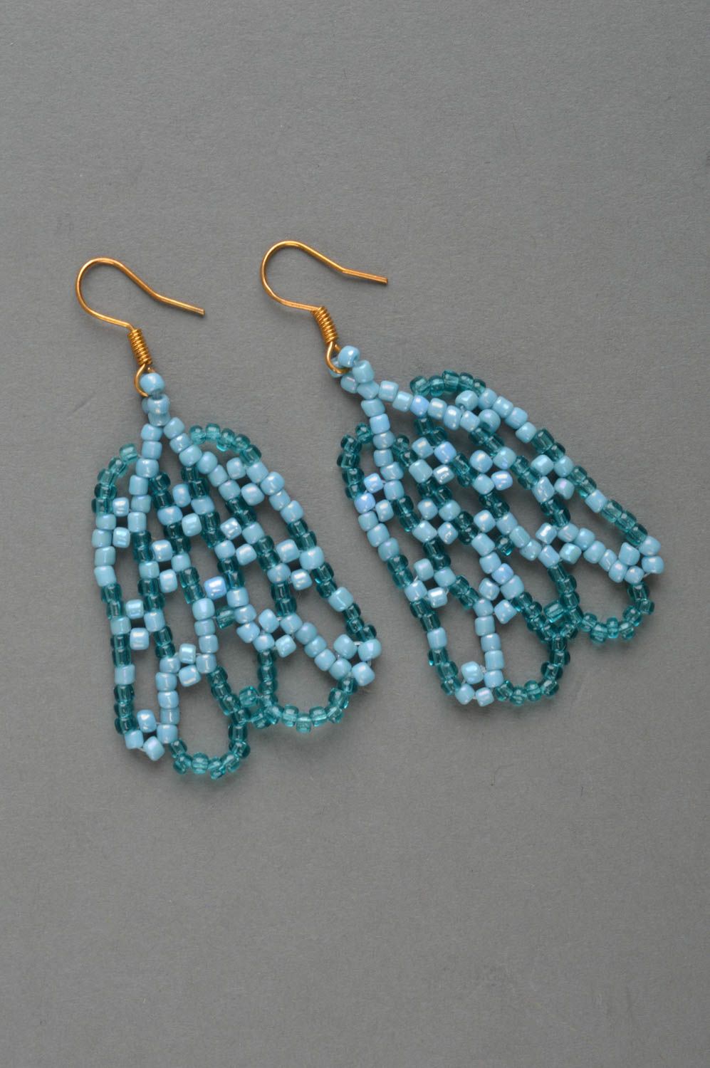 Handmade beaded earrings long massive jewelry unusual blue accessories photo 2