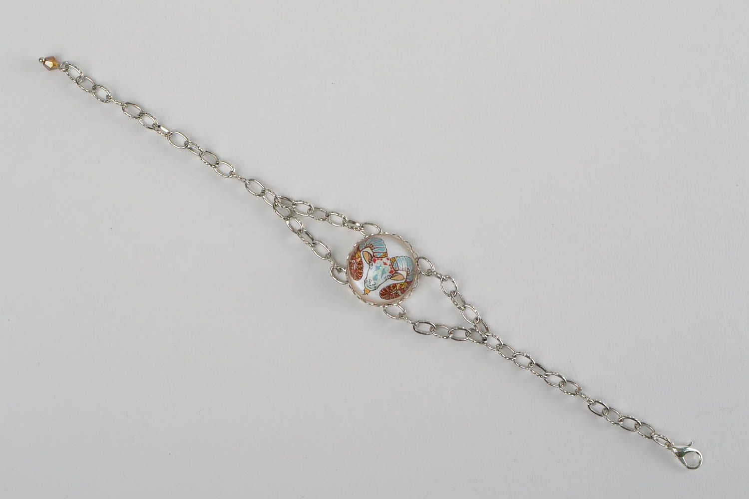Bracelet chaîne métallique avec verre fait main original cadeau pour Bélier photo 3