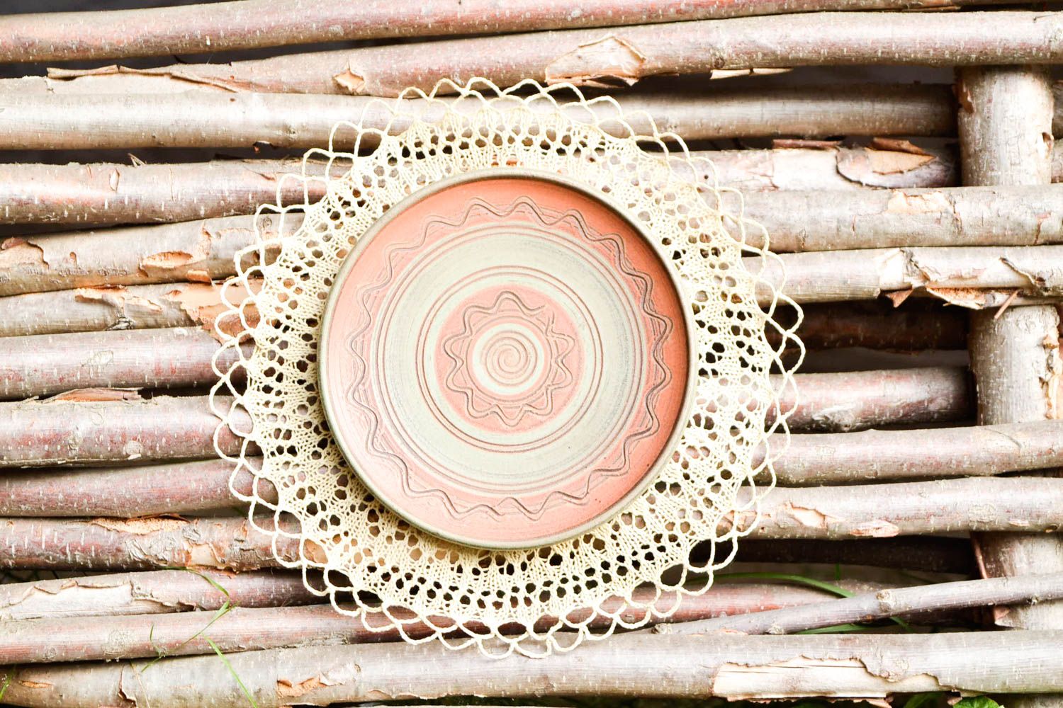 Handmade clay plate stylish ceramic kitchenware painted unusual home decor photo 1