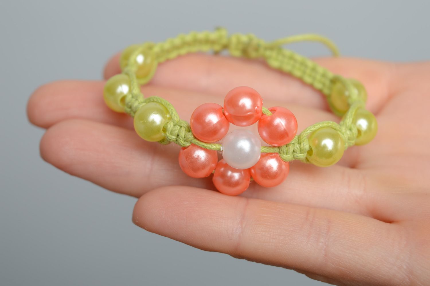 Woven macrame cord bracelet with ceramic beads photo 3
