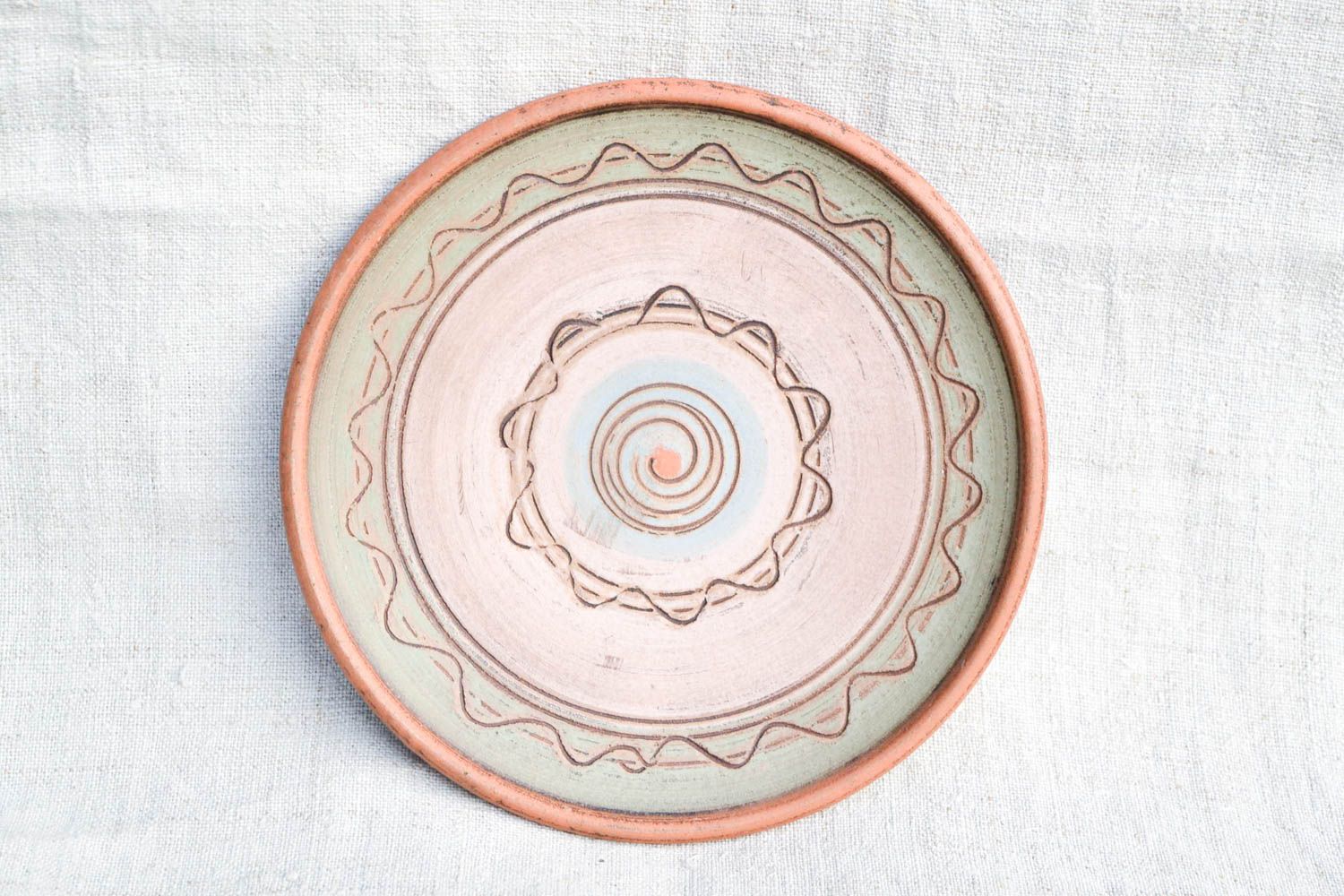 Керамическая тарелка ручной работы глиняная посуда декор расписная тарелка фото 3