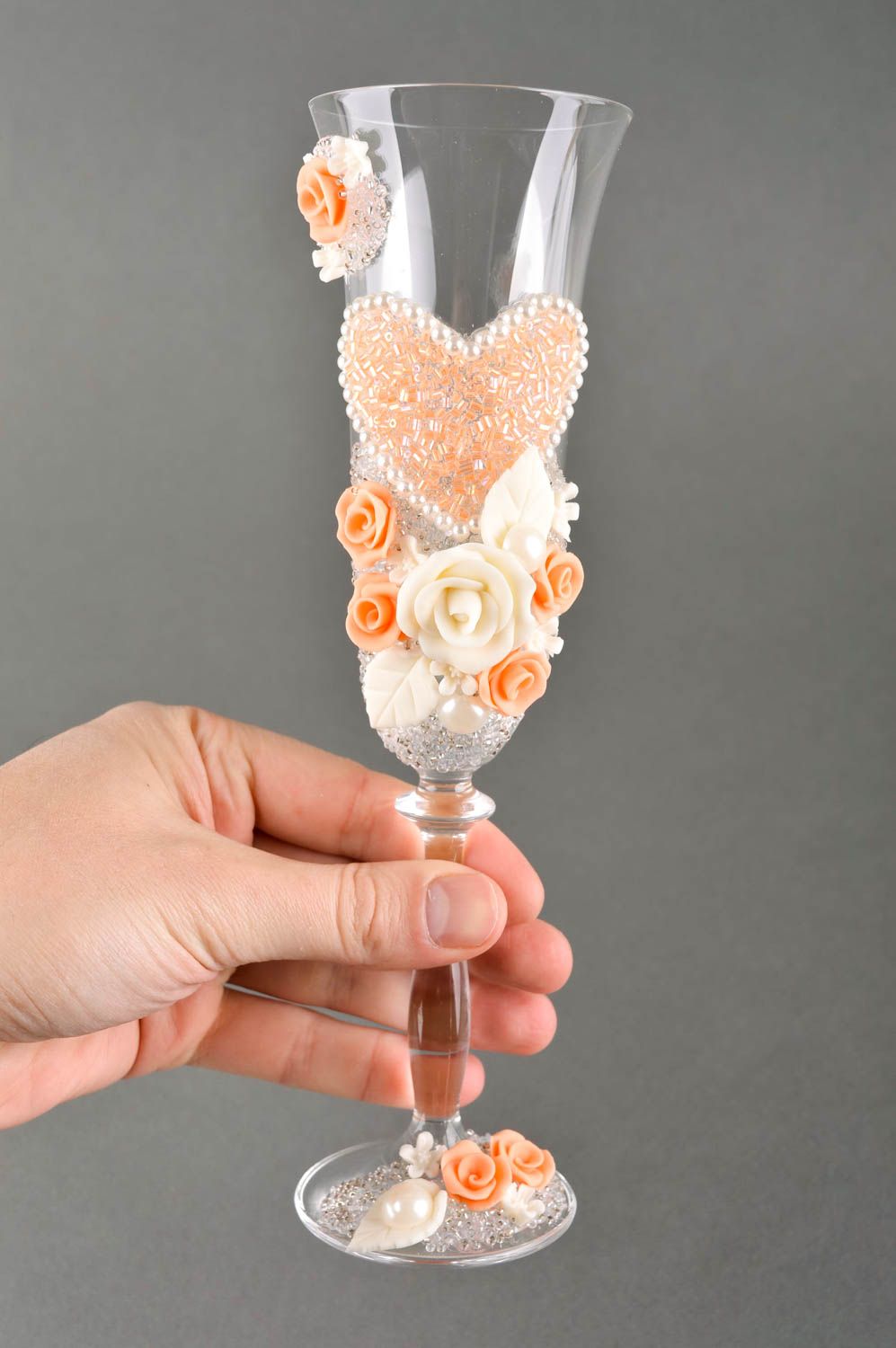 Свадебные бокалы ручной работы свадебные фужеры красивые бокалы персиковые фото 5