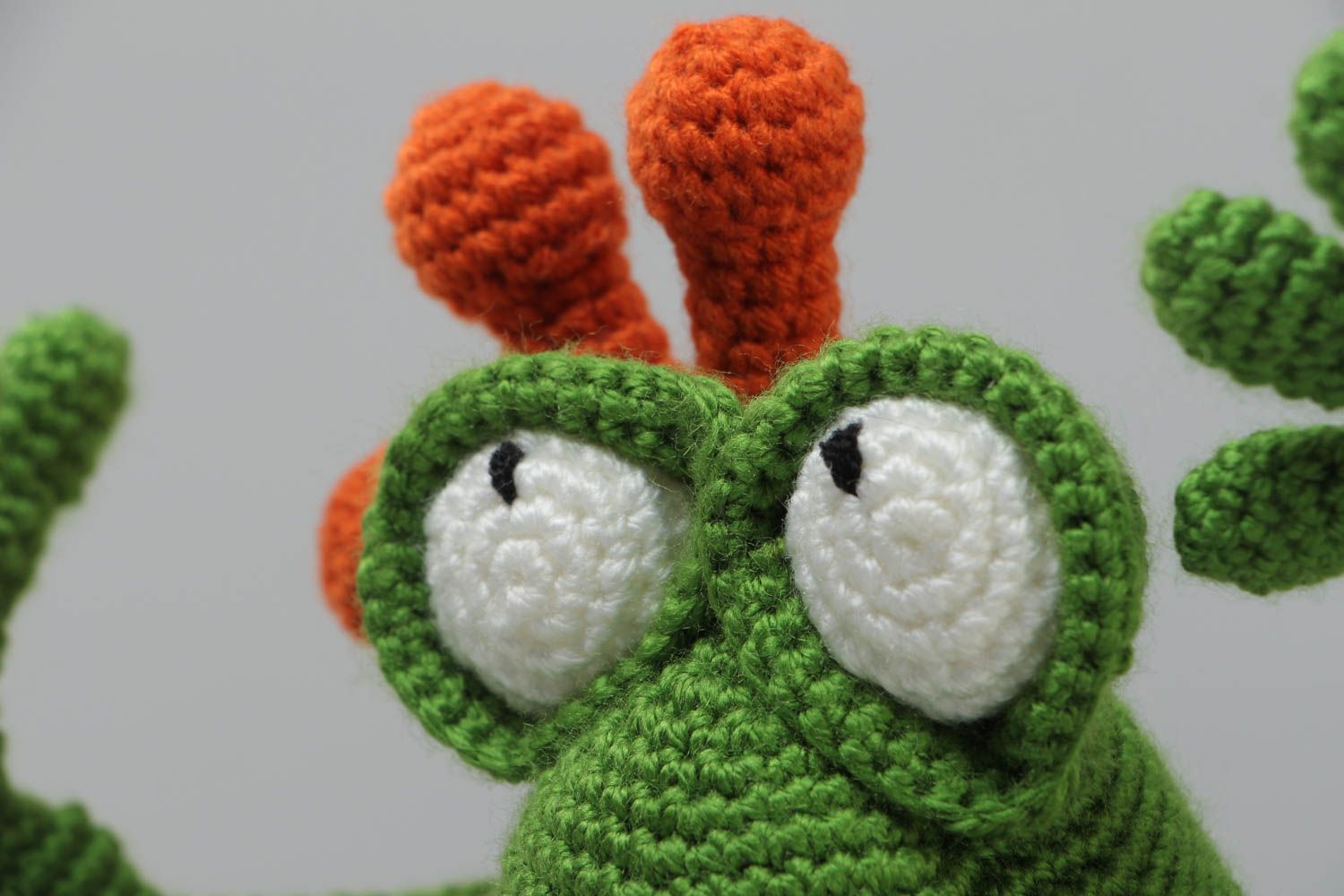 Handmade soft toy crochet of acrylic threads for children Green Frog photo 3