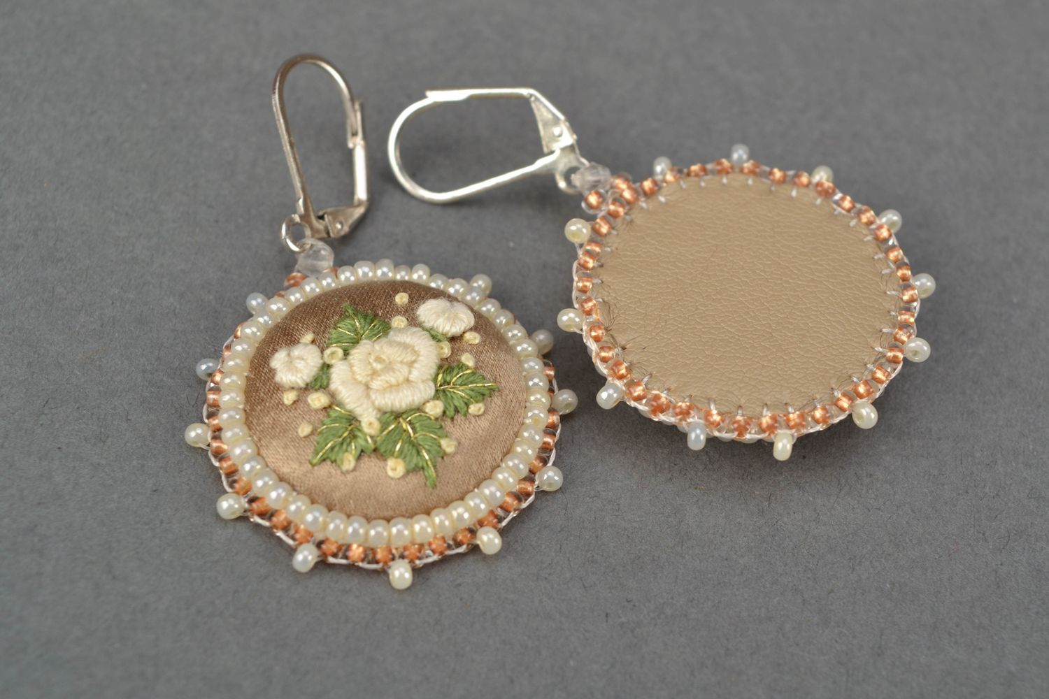 Embroidered earrings with Czech beads photo 3
