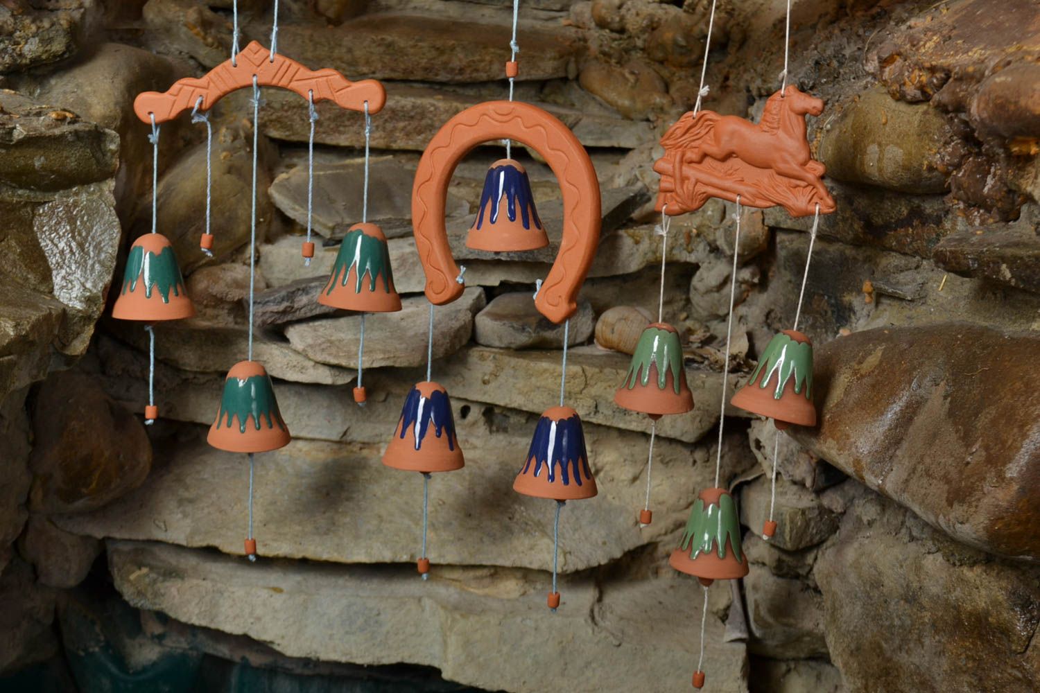 Conjunto de campanas hechas a mano de cerámica decorativas 2 piezas foto 1