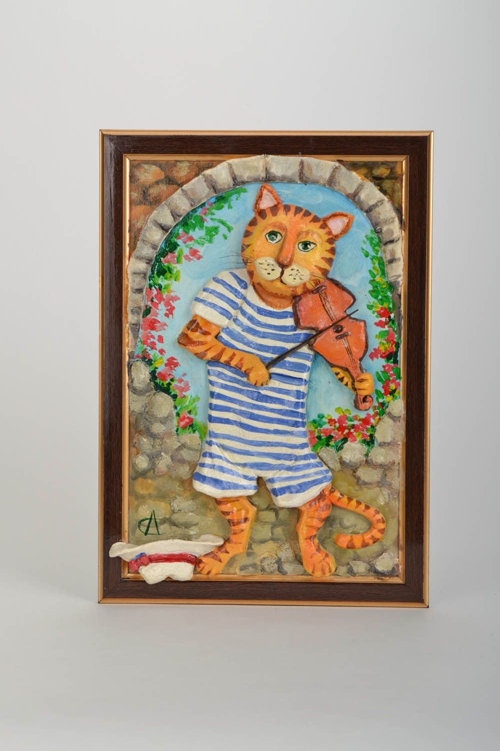 Panneau décoratif mural en pâte salée Chat avec violon photo 5
