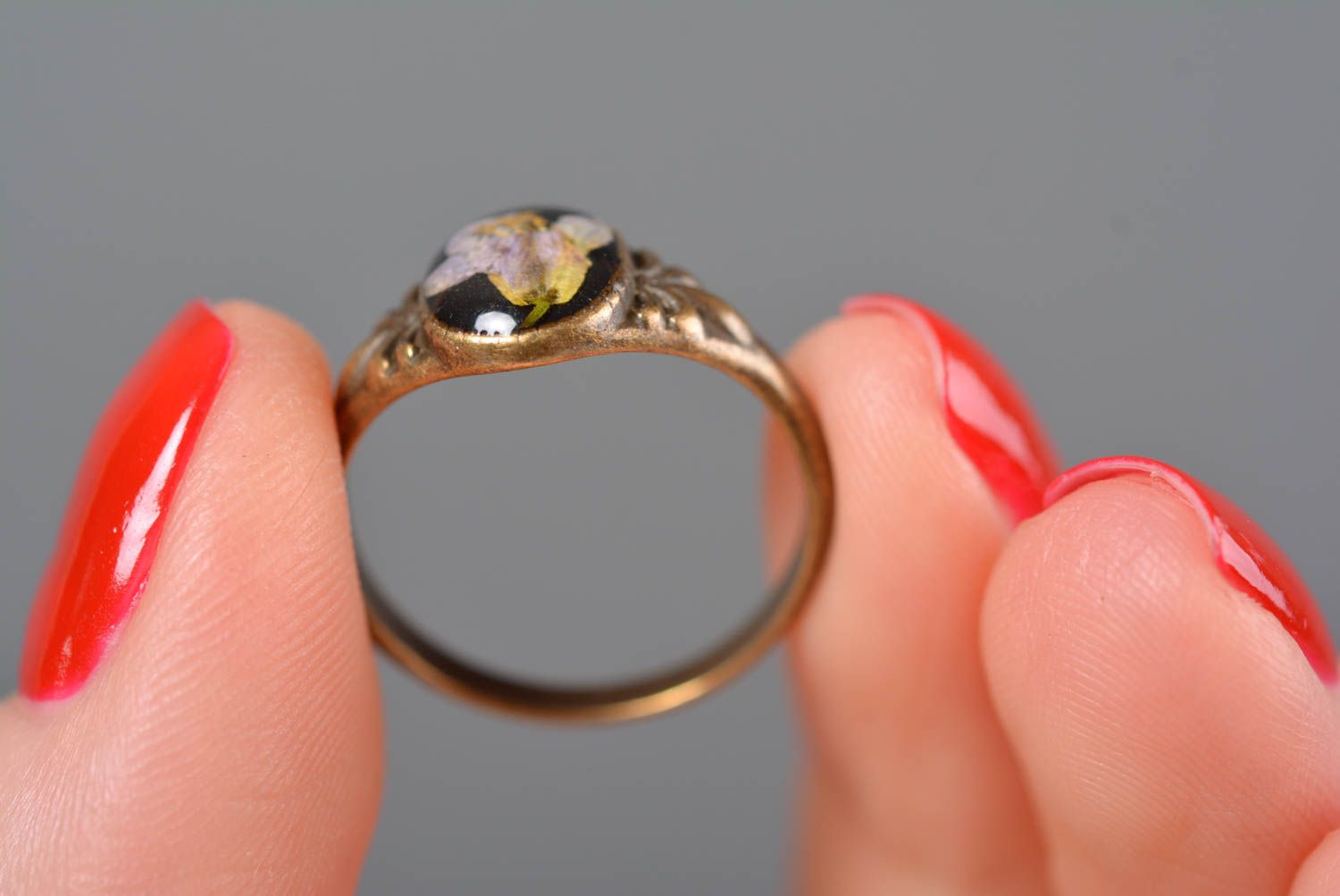 Кольцо ручной работы кольцо из эпоксидной смолы модное кольцо сухоцвет фото 4