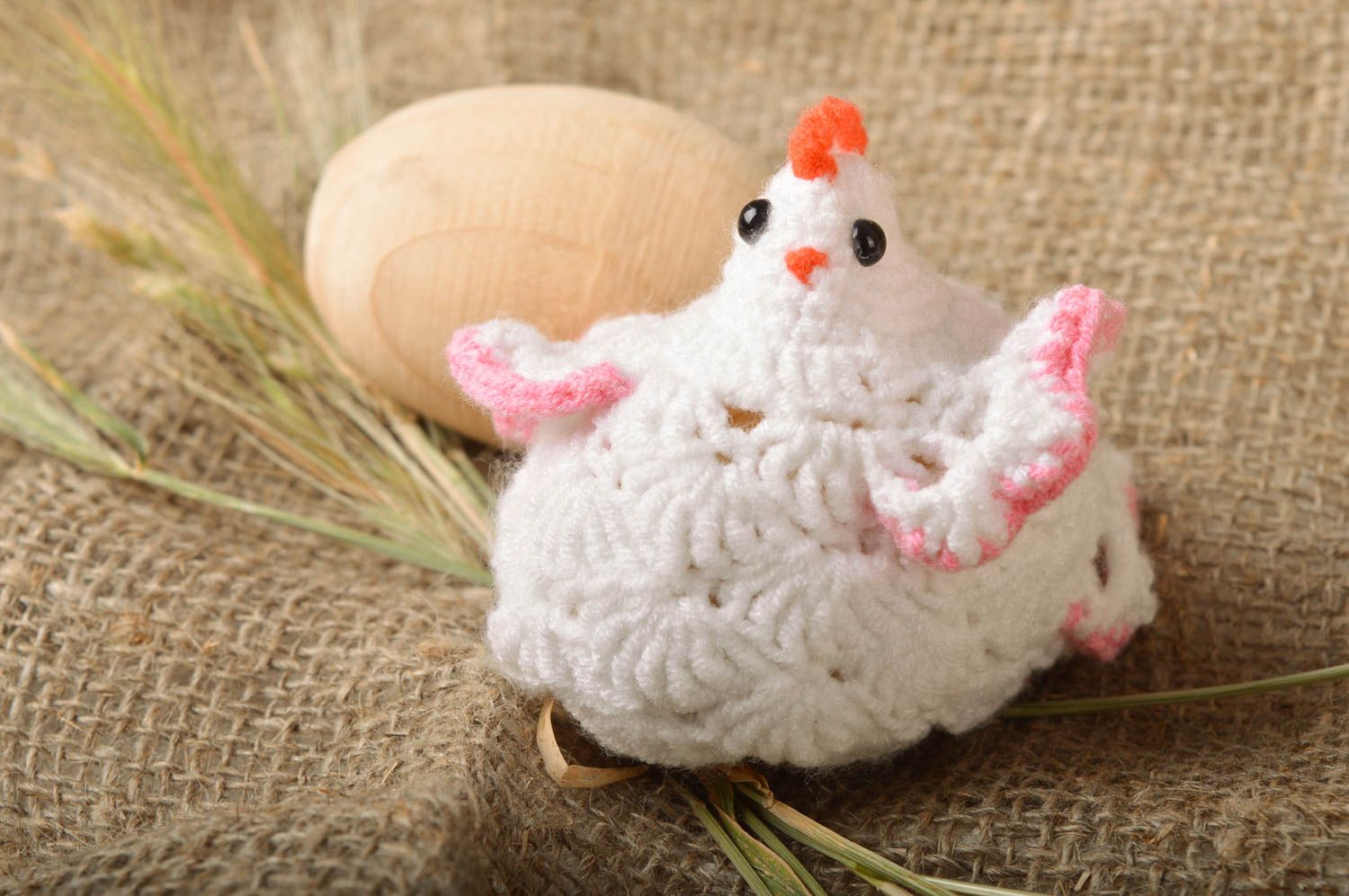 Handmade cotton crocheted Easter toy white chicken  for interior decoration photo 1