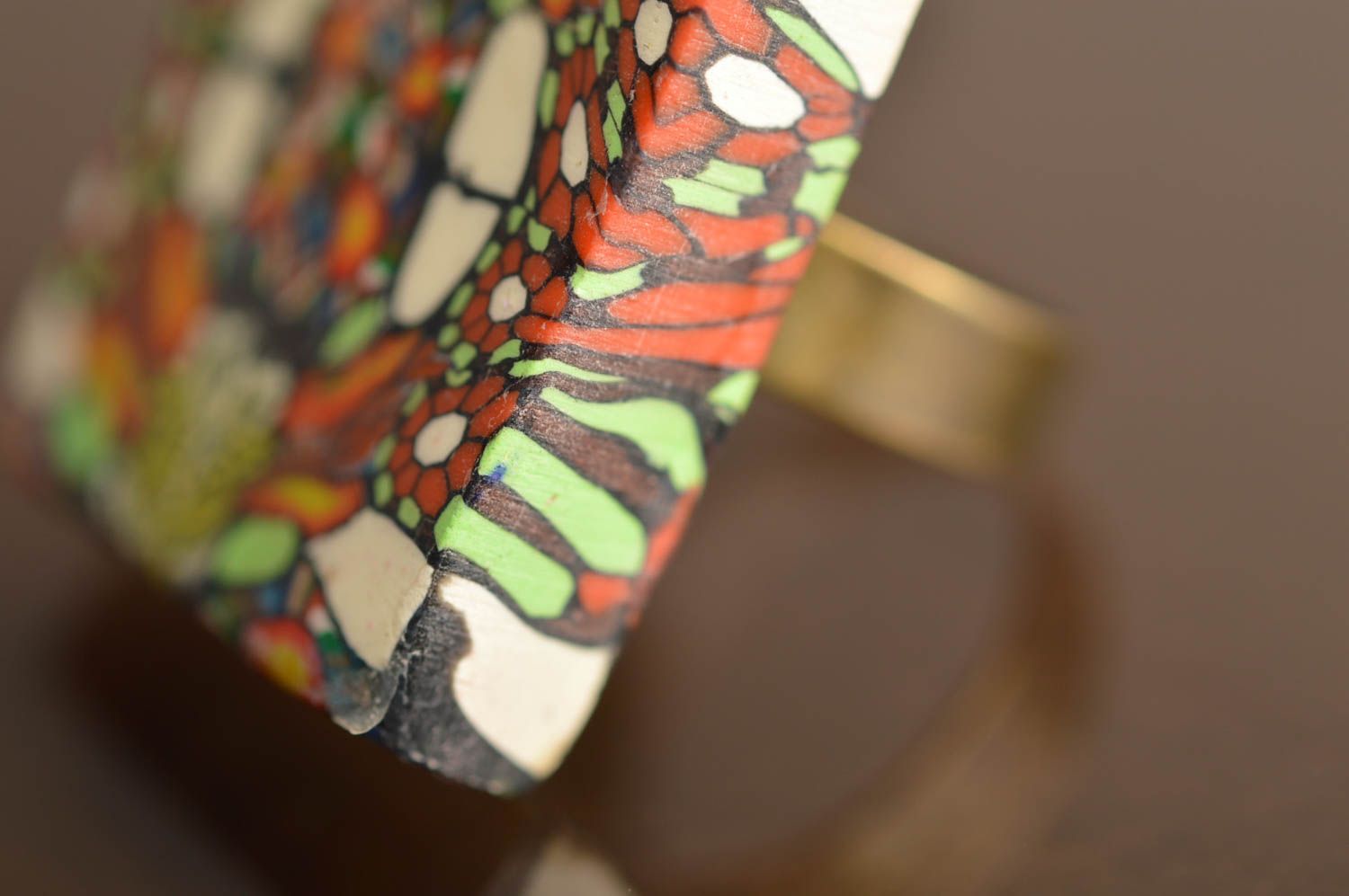 Anillo de arcilla polimérica artesanal cuadrado multicolor vostoso original foto 5
