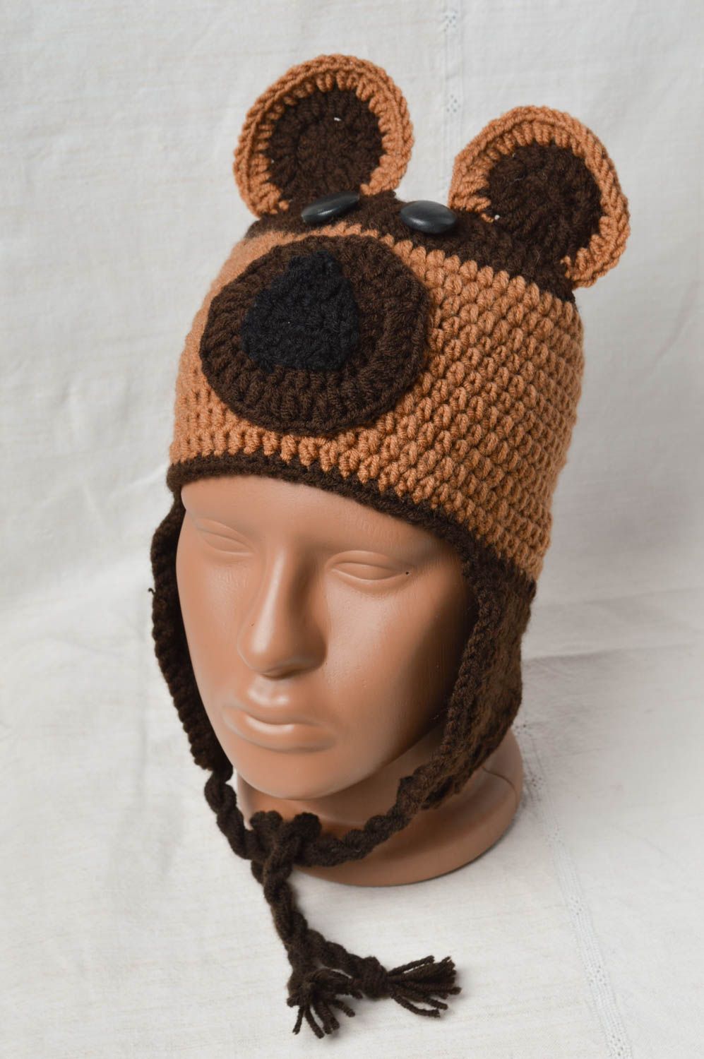 Bonnet tricot Chapeau fait main Vêtement enfant cadeau pour enfant Ours brun photo 2