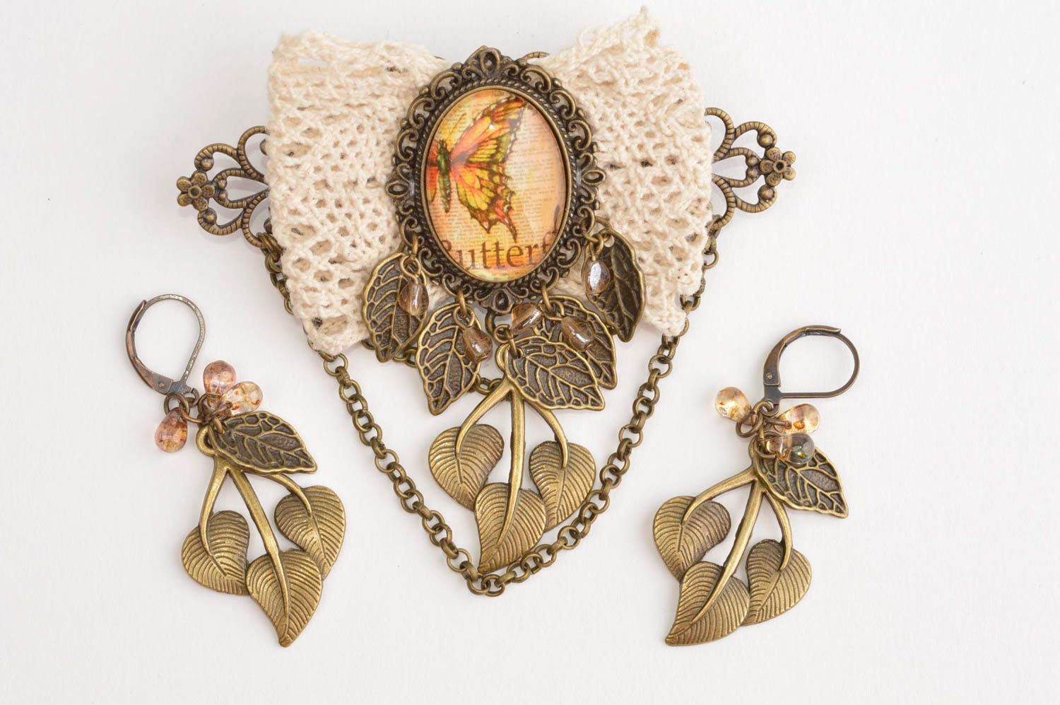 Handmade metal jewelry metal earrings vintage brooch cute brooch with print photo 2