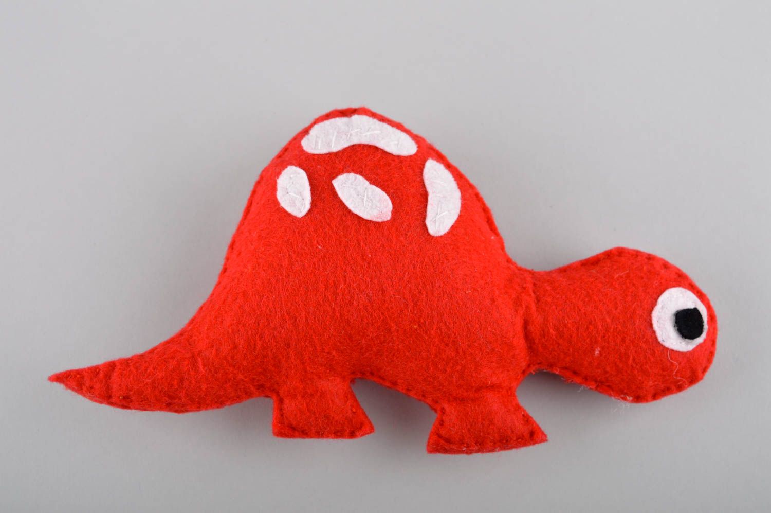Handmade natürliches Spielzeug Geschenk Idee Dino Kuscheltier aus Filzwolle rot foto 3