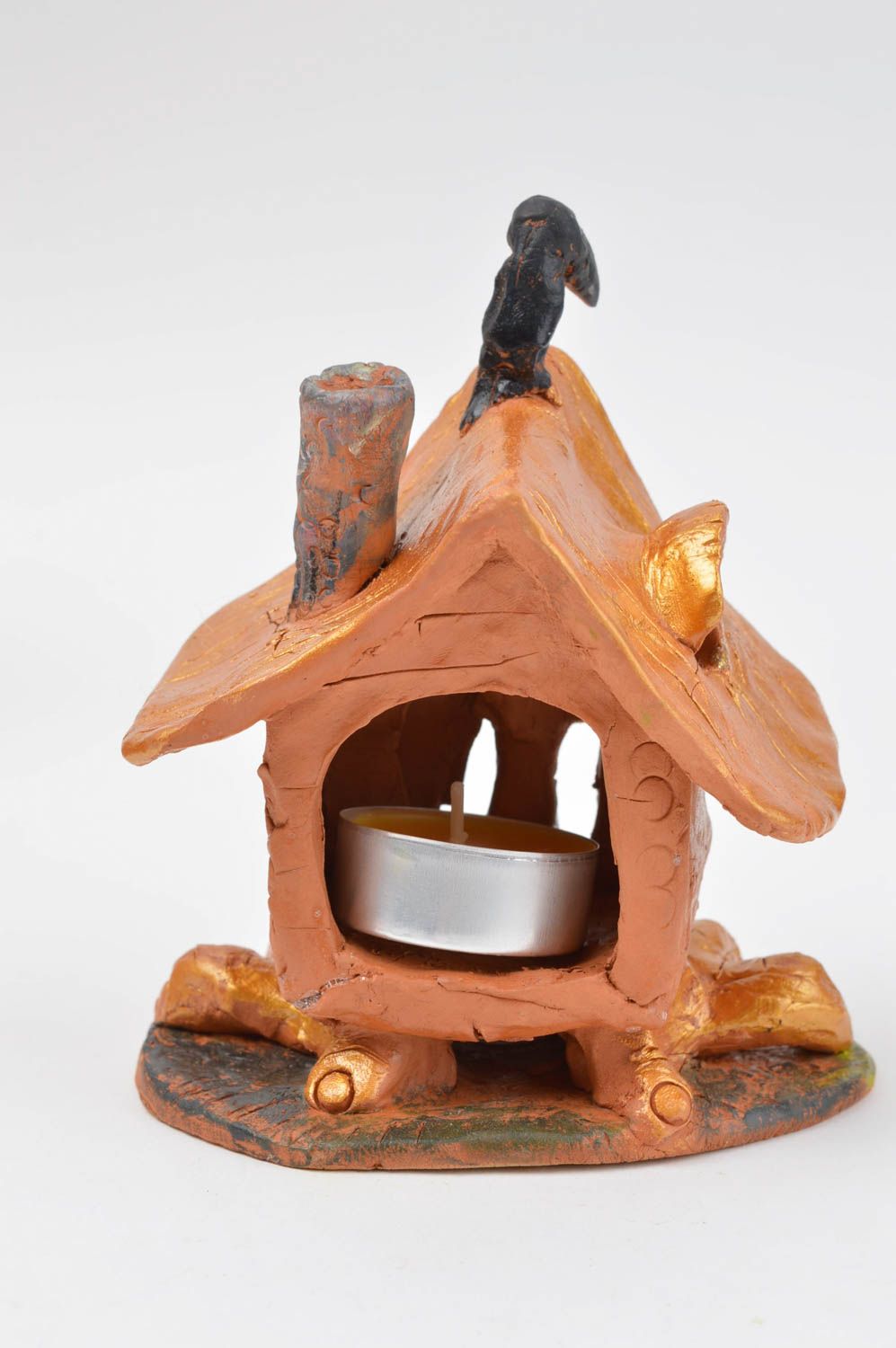 Tea light ceramic candle holder in the shape of forest house 5,12 inches, 0,84 lb photo 4