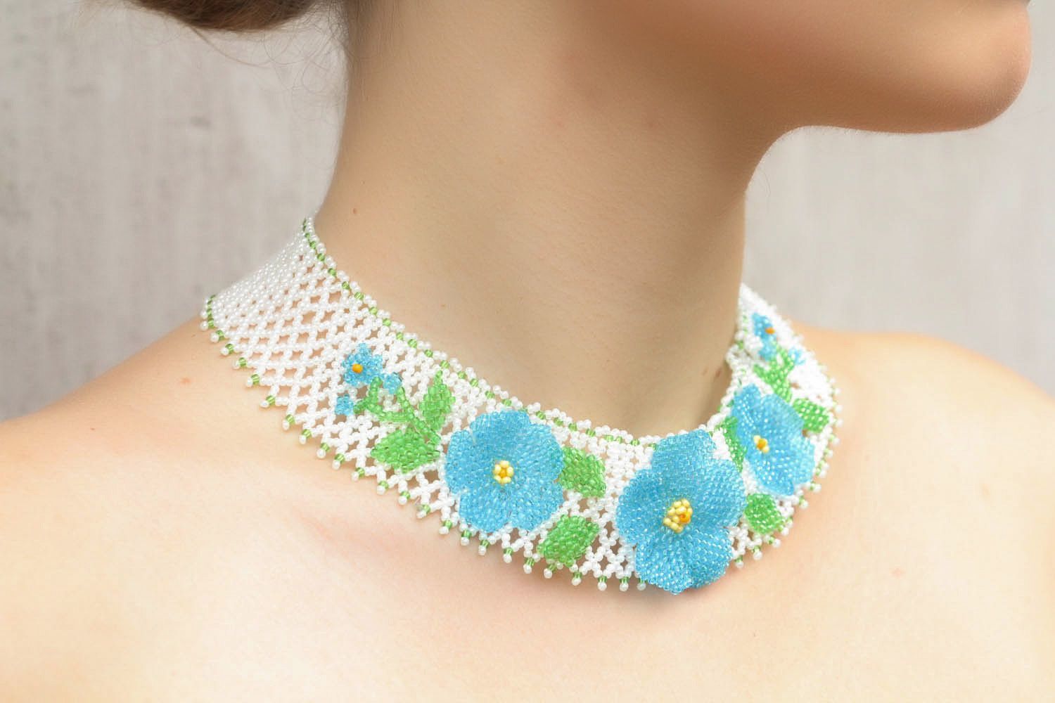 Beaded necklace Cornflowers photo 5