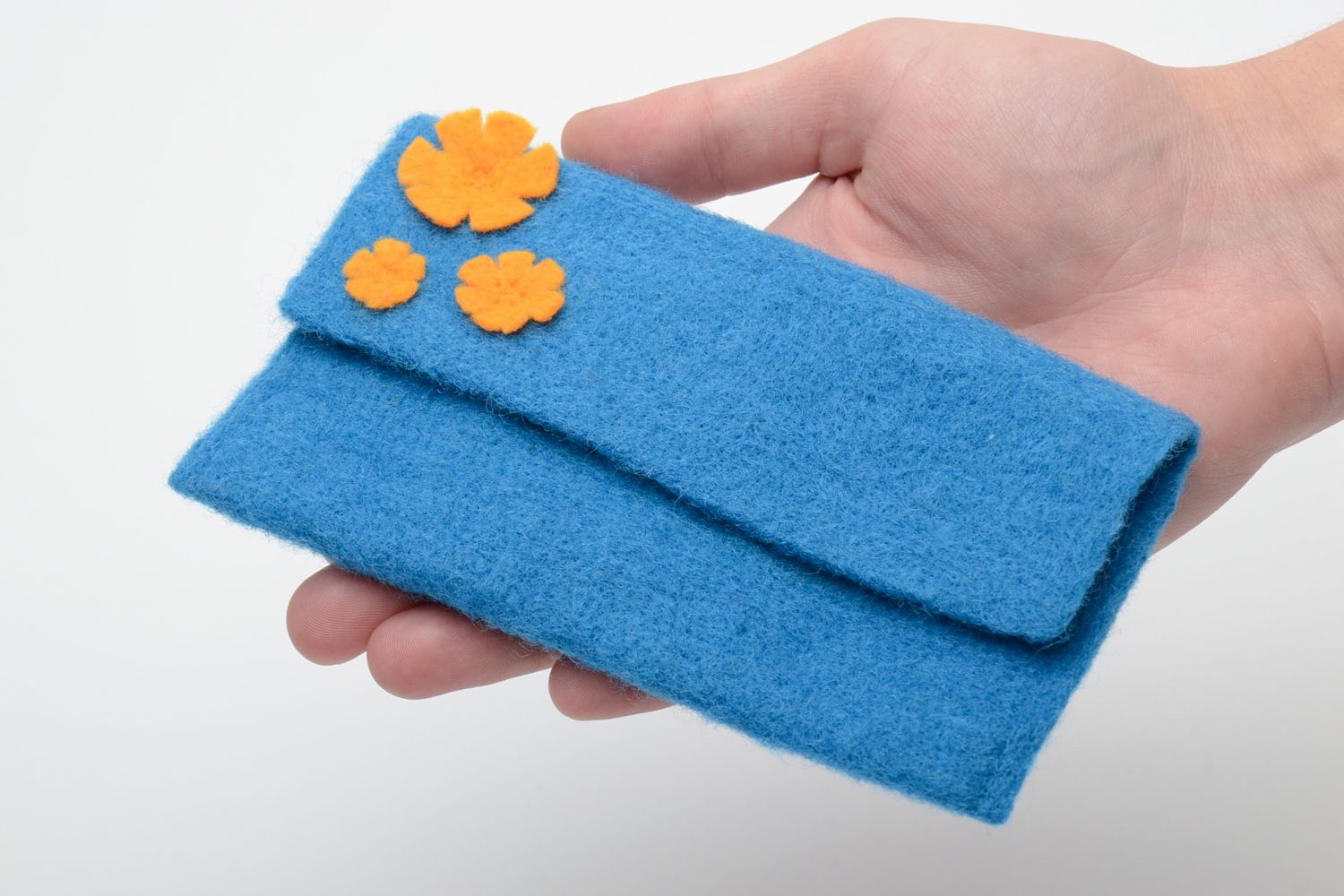 Синий кошелек ручной работы из шерсти в технике валяния детский фото 5