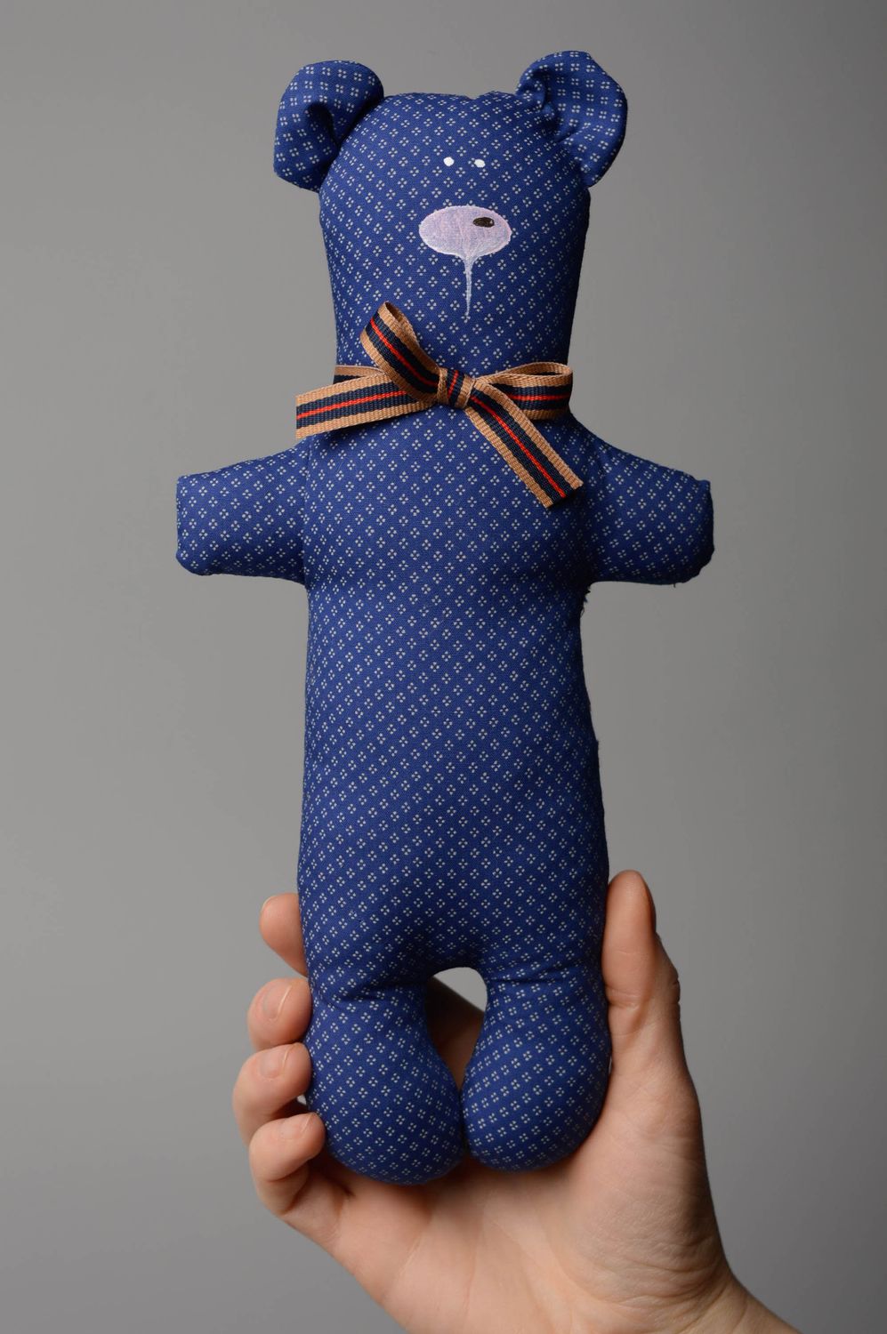 Peluche faite main Ourson en coton et polyester bleu cadeau pour enfant photo 4