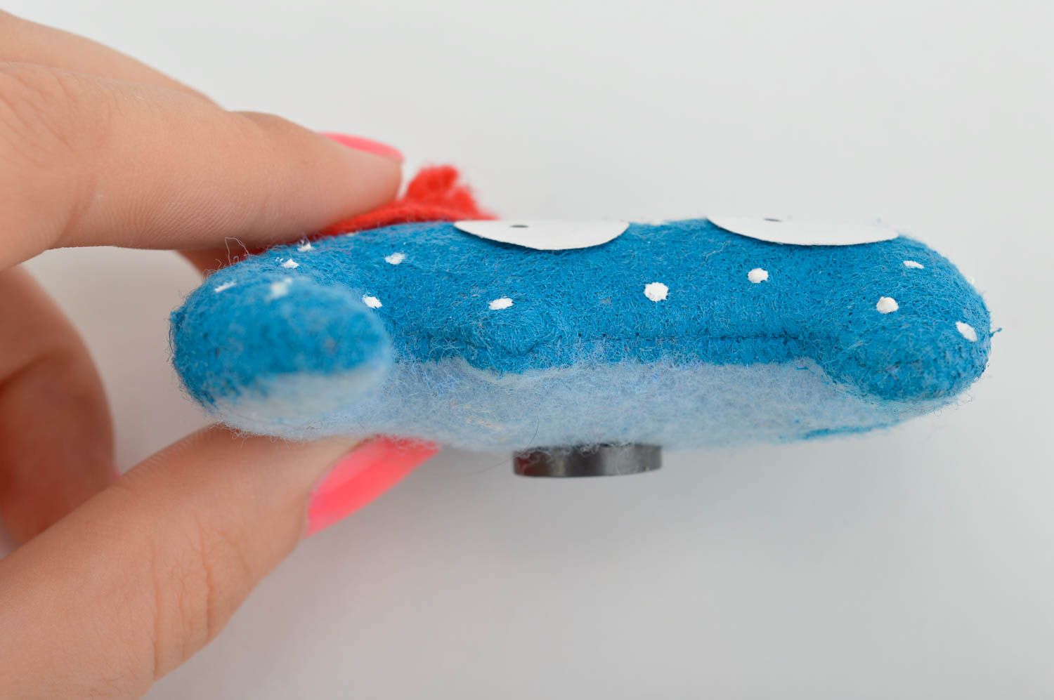 Aimant frigo fait main Magnet pour frigo en tissu Déco cuisine Chat bleu à pois photo 5