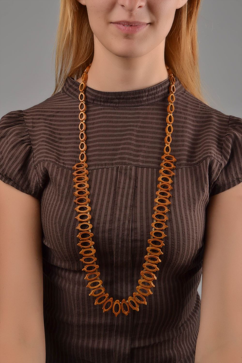 Handmade Damen Halskette Halsschmuck für Damen Schmuck Collier in Braun lang foto 1