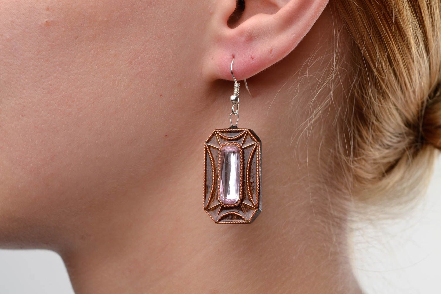 Dangling earrings wood earrings homemade jewelry wooden jewelry designer jewelry photo 1