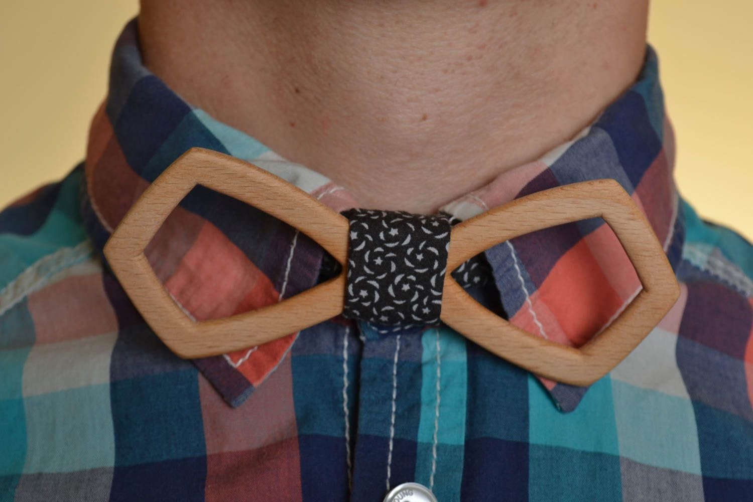 Unusual handmade designer beech wood bow tie with cotton strap photo 1