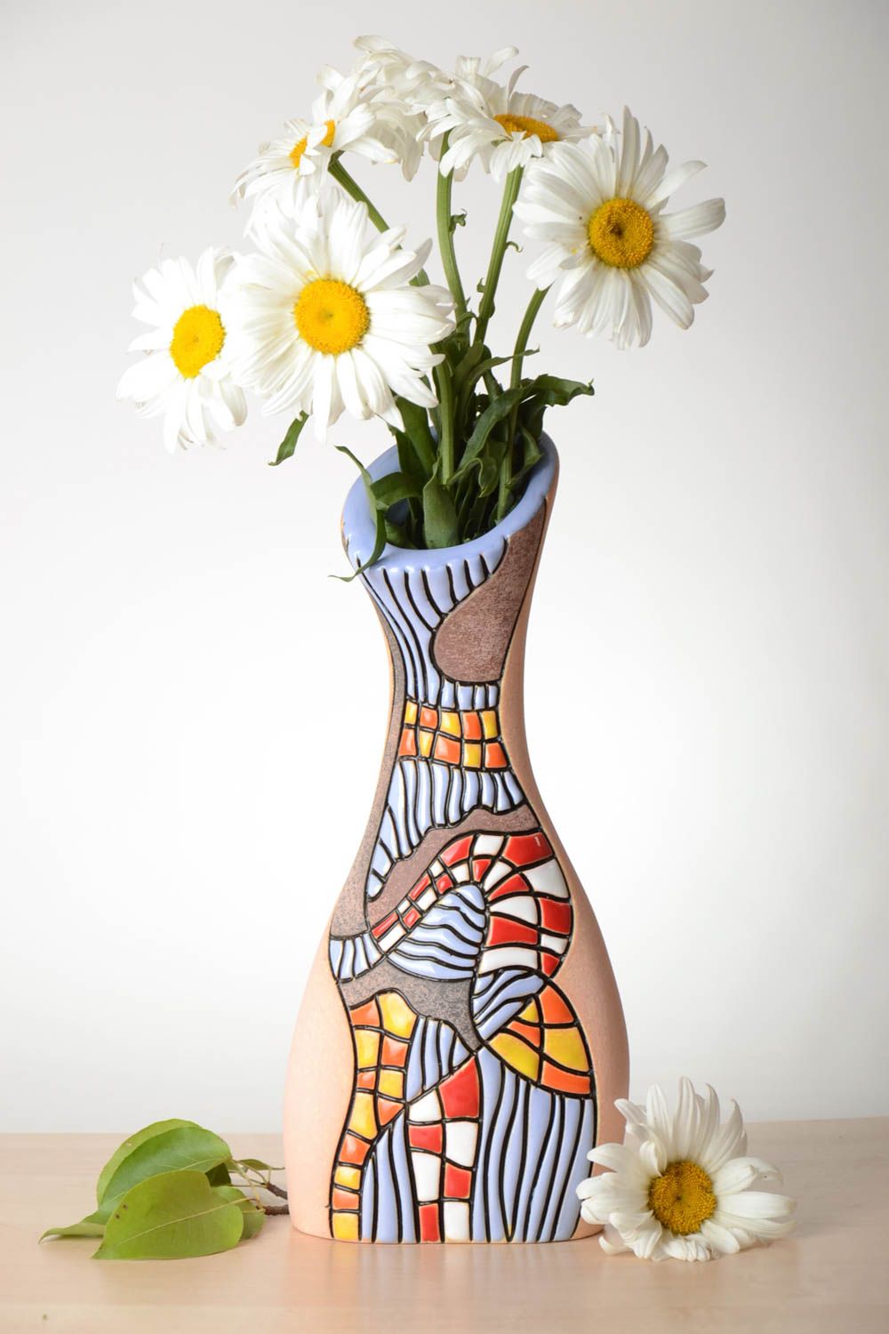 Vase à fleurs céramique multicolore Vase fait main design Cadeau pour femme photo 1