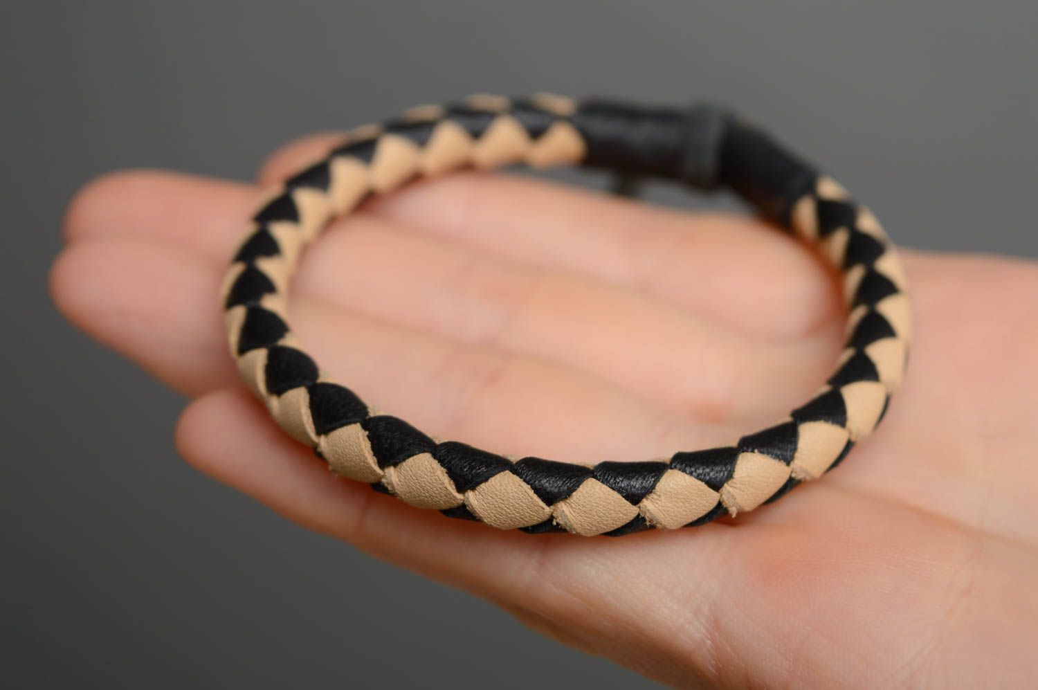 Thin woven leather bracelet with ties photo 5