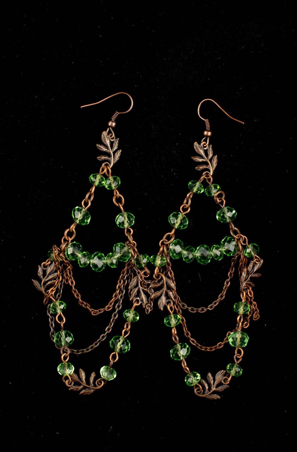 Boucles d'oreilles breloques Bijou fait main perles cristal vert Cadeau femme photo 3