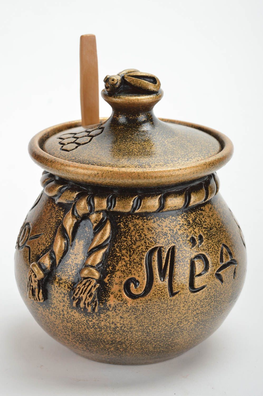Pot à miel céramique avec couvercle fait main peint original 30 cl photo 2