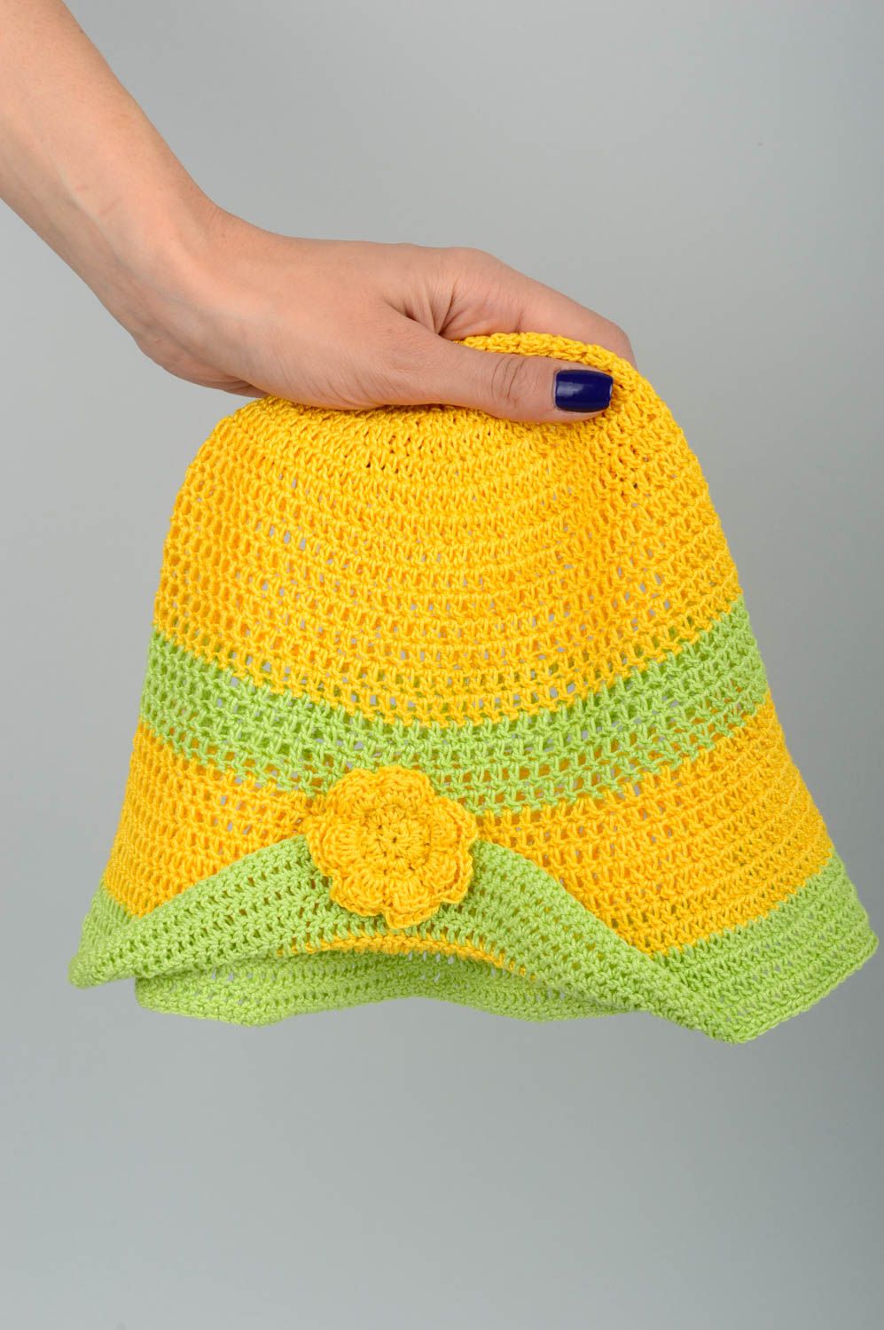 Chapeau fille fait main Panama enfant jaune en coton au crochet Vêtement enfant photo 2