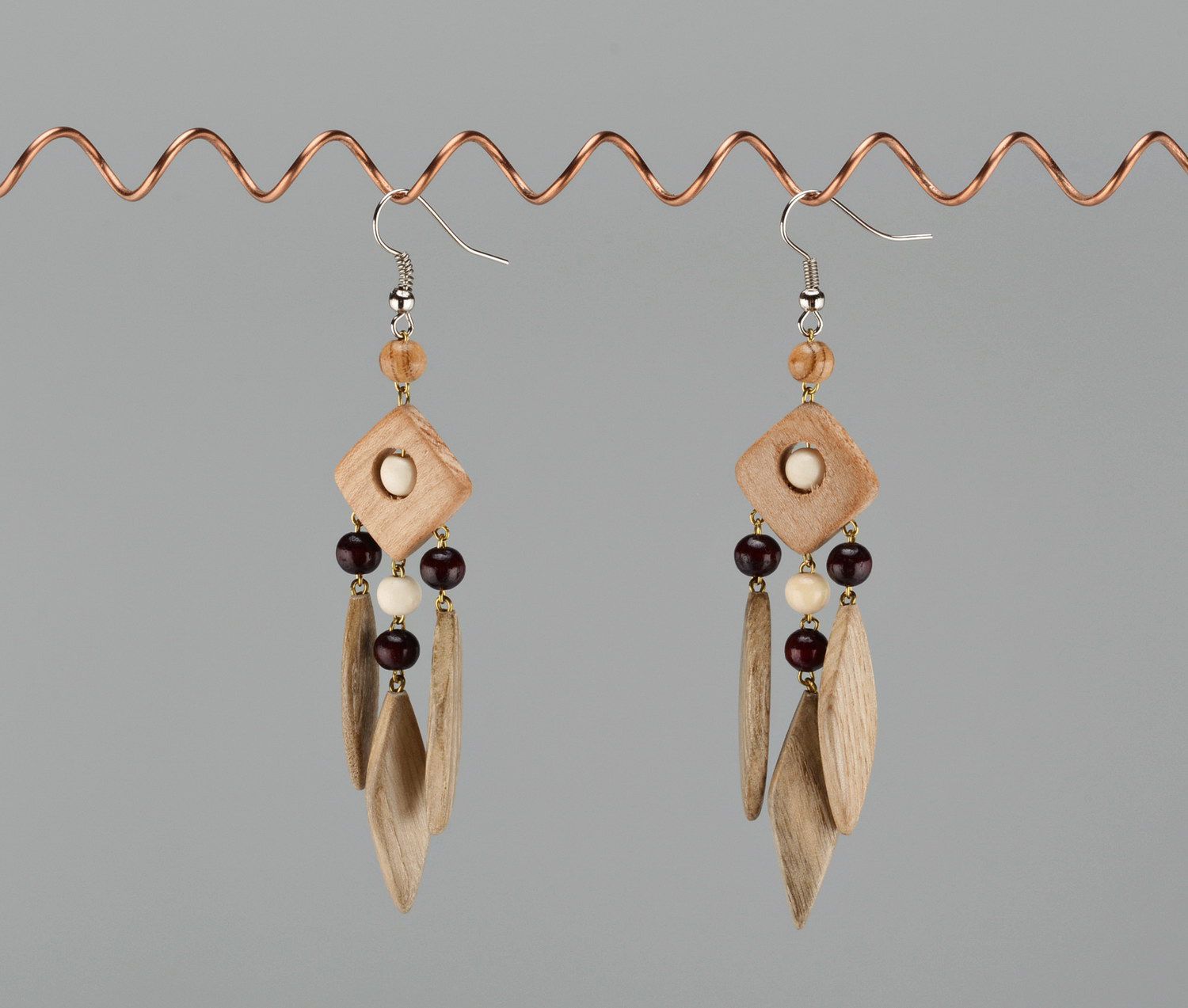 Earrings made of different wood species photo 3