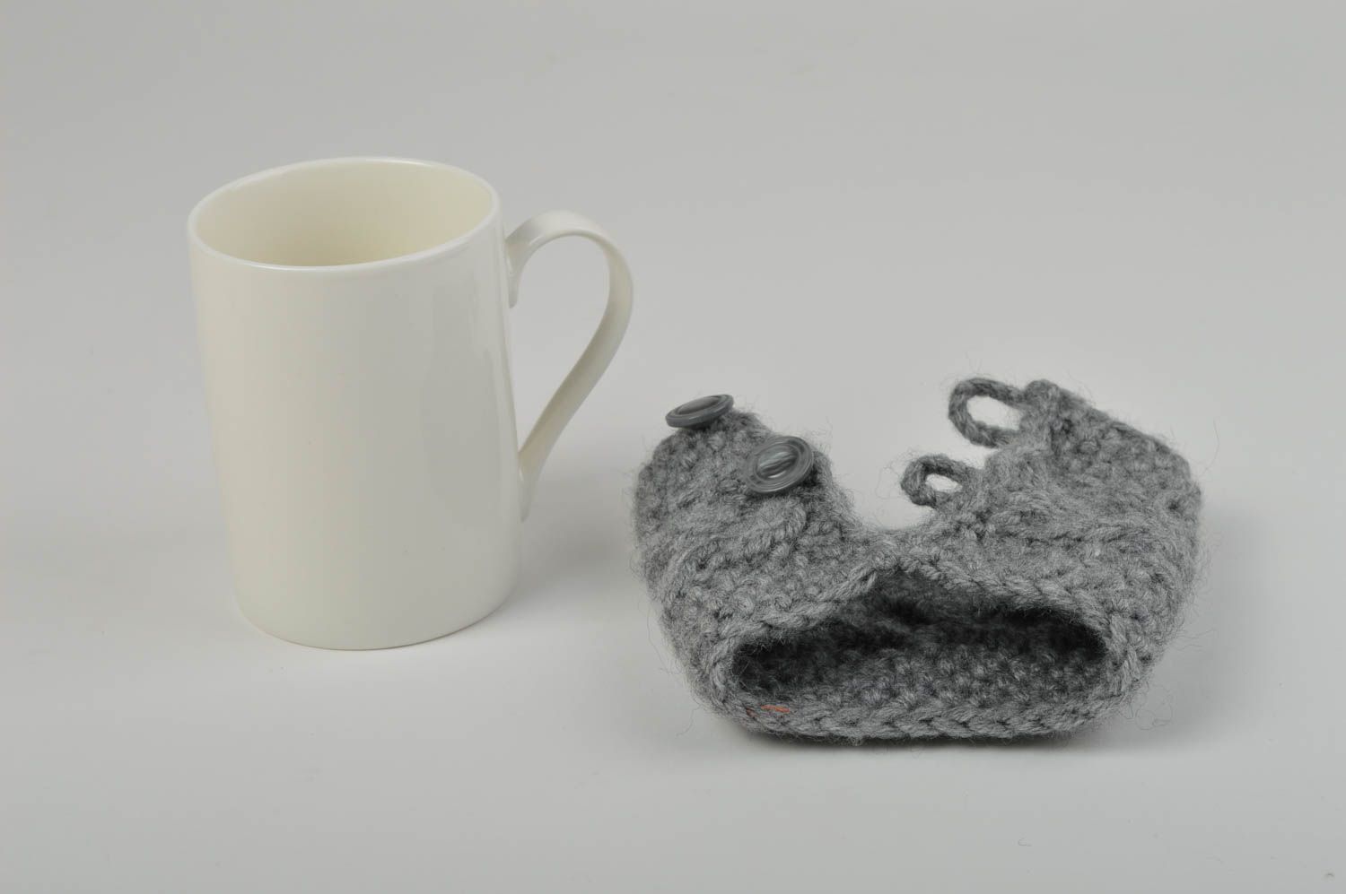 Tasse à thé Cache-mug tricot fait main Vaisselle design en porcelaine cadeau photo 5