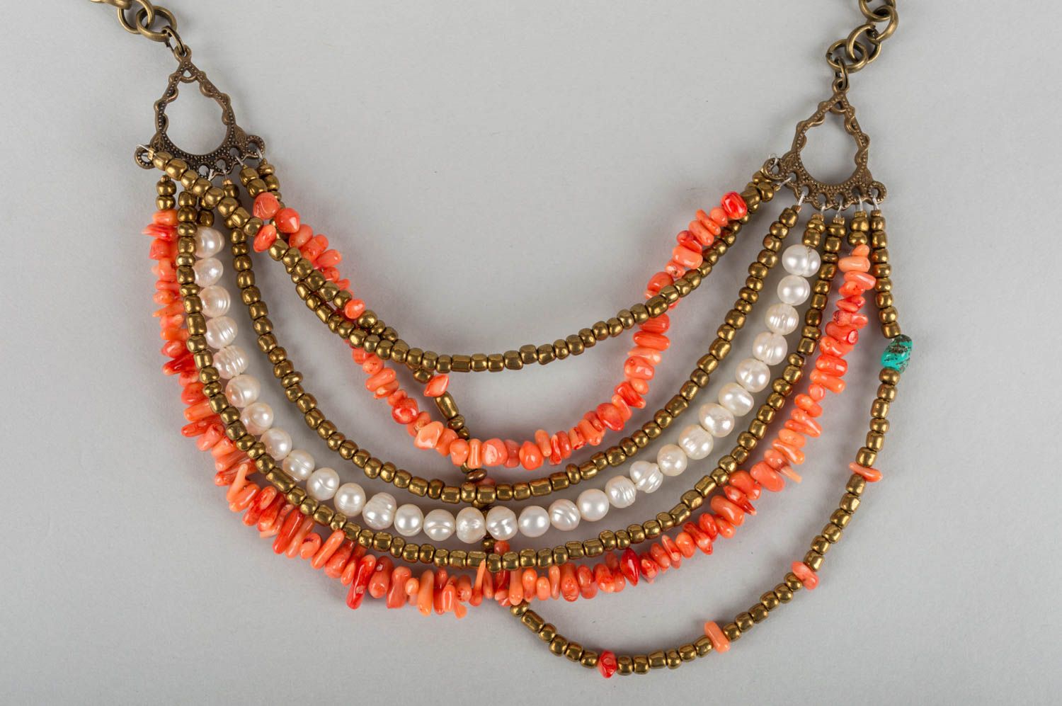 Damen Halskette aus echten Steinen mit Korallen Perlen handmade Designer Kette foto 3