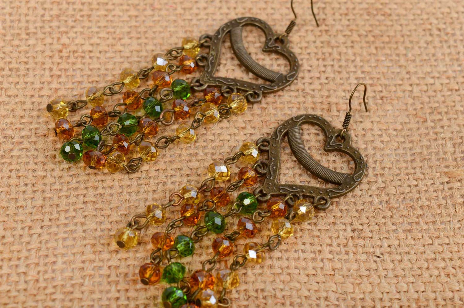 Unusual beautiful handmade designer Czech crystal bead earrings photo 1