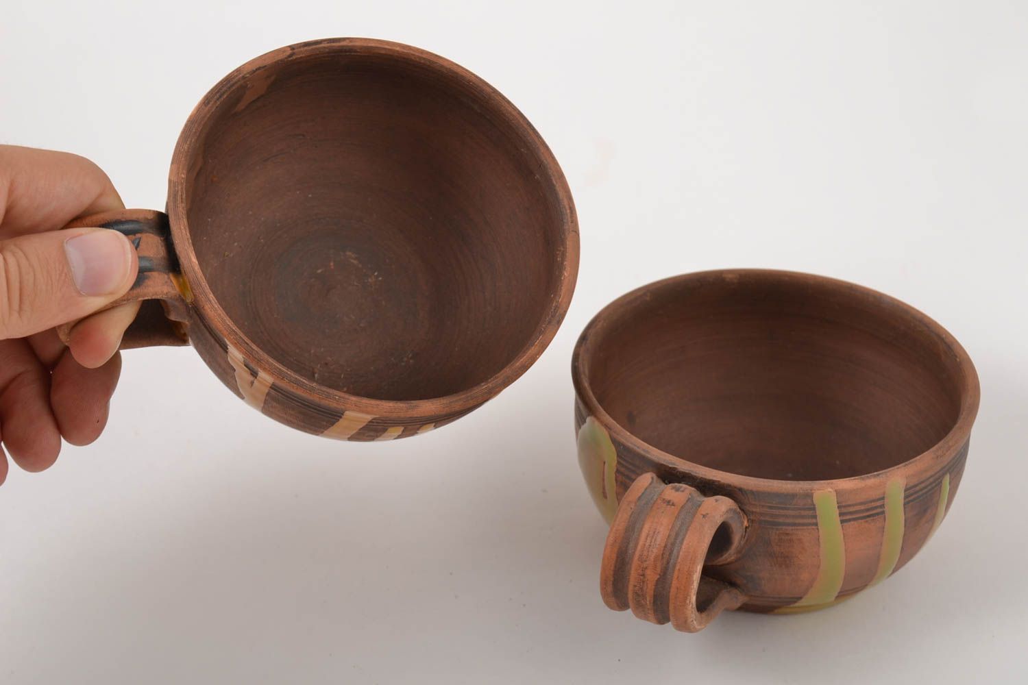 Two clay unglazed handmade coffee cups with handle 0,79 lb photo 4