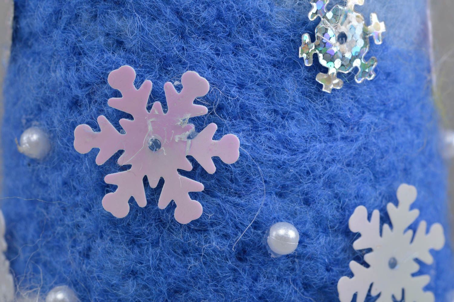 Poupée décorative en laine naturelle feutrée faite main couleurs bleues photo 4