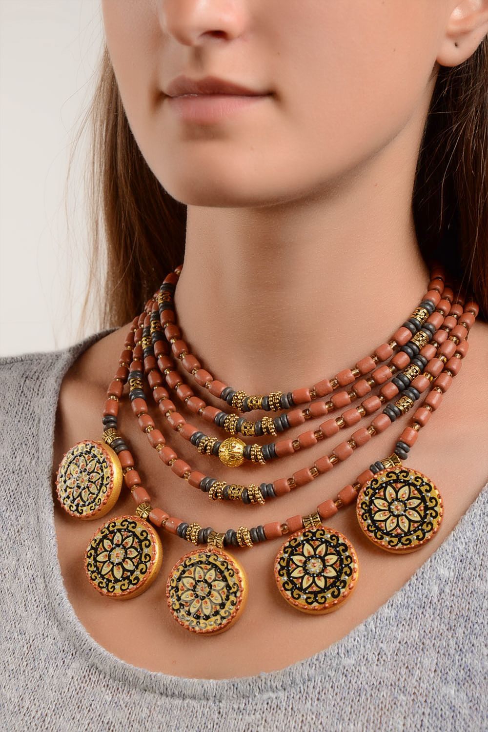 Ceramic jewelry handmade necklace bead necklace women accessories ethnic jewelry photo 1