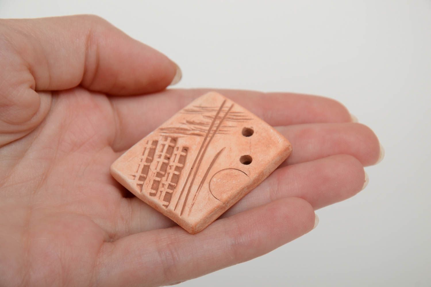 Handmade flat ceramic jewelry component for pendant making without cord  photo 5