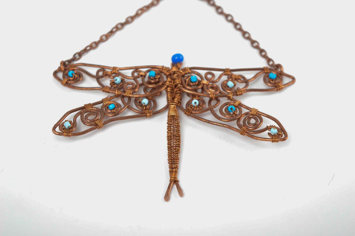 Handmade jewelry metal necklace copper pendant necklace dragonfly pendant photo 4