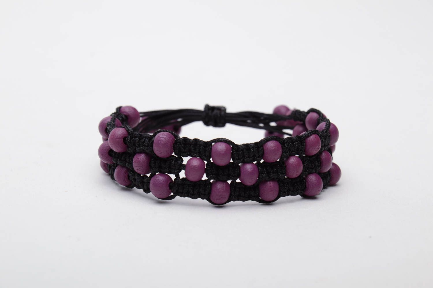 Bracelet en perles de bois violet fait main  photo 3