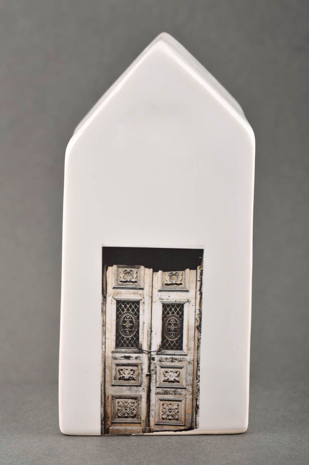 Фигурка из глины керамика ручной работы домик с принтом декор для дома белый фото 1