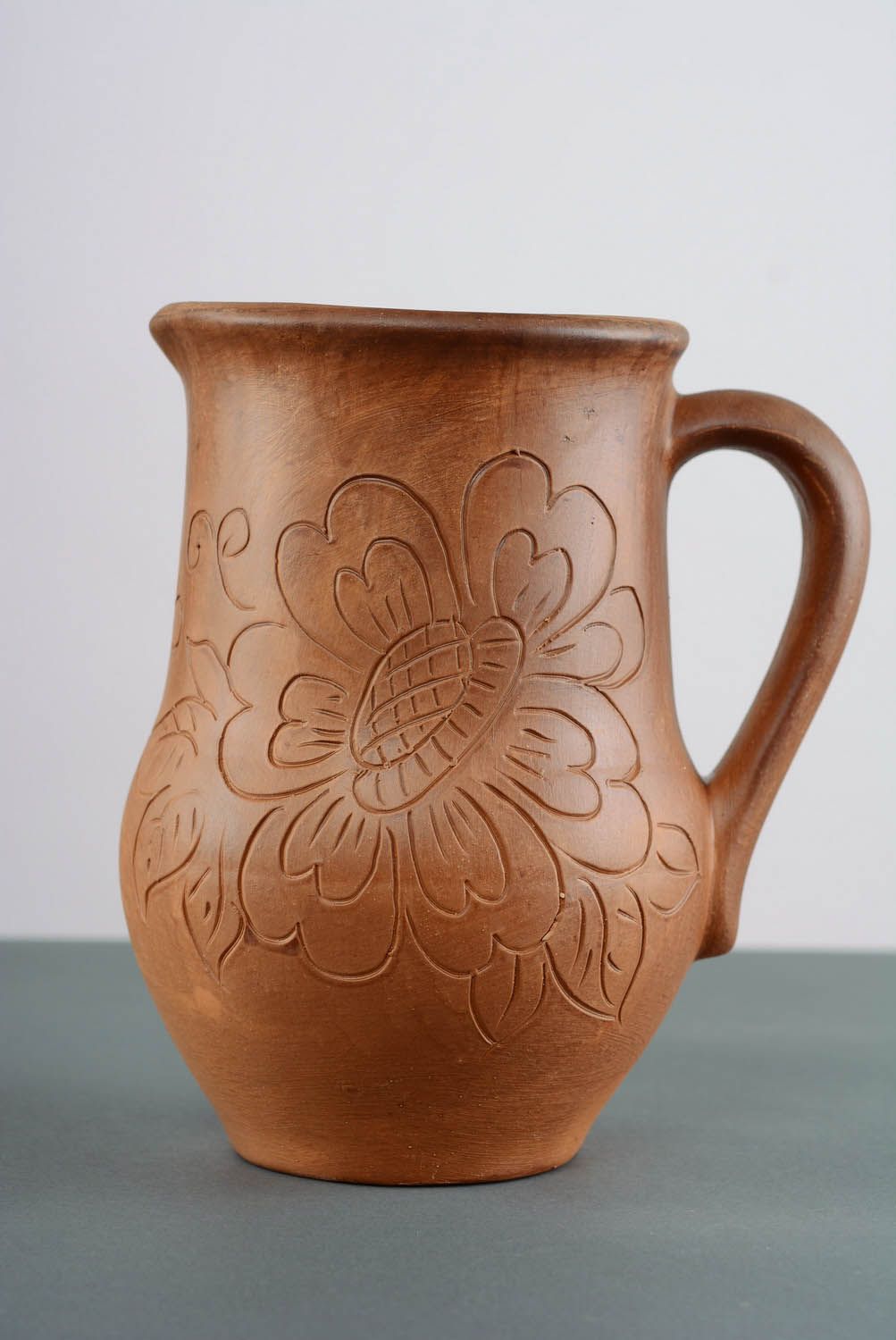 80 oz ceramic terracotta color water or milk jug with handle 2 lb photo 3