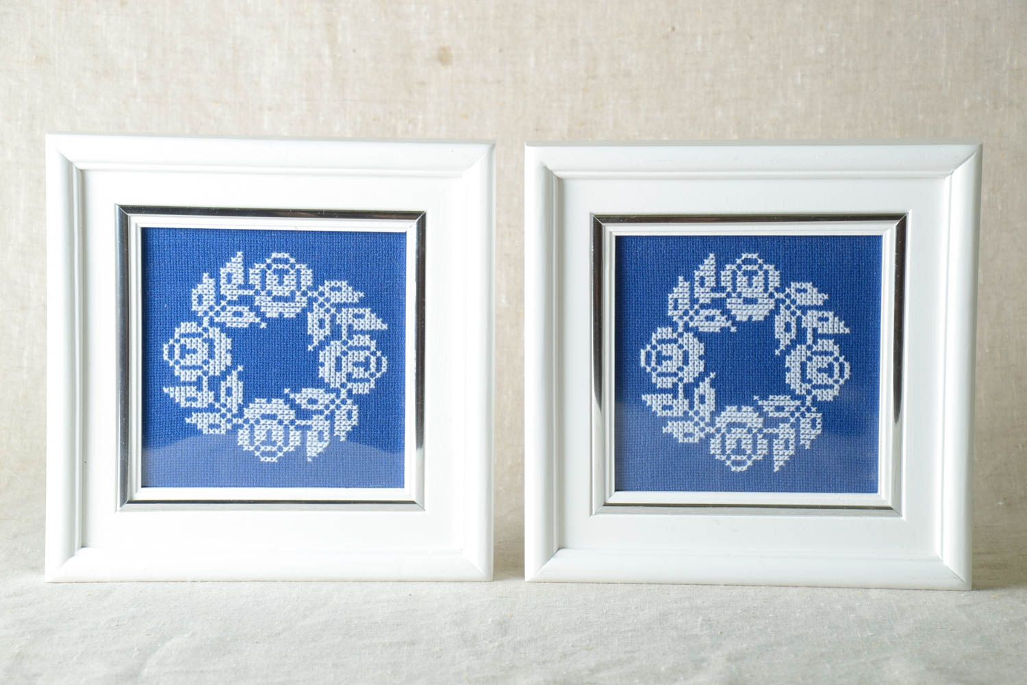 Tableaux décoratifs fait main Déco murale 2 pièces bleues Cadeau original photo 1