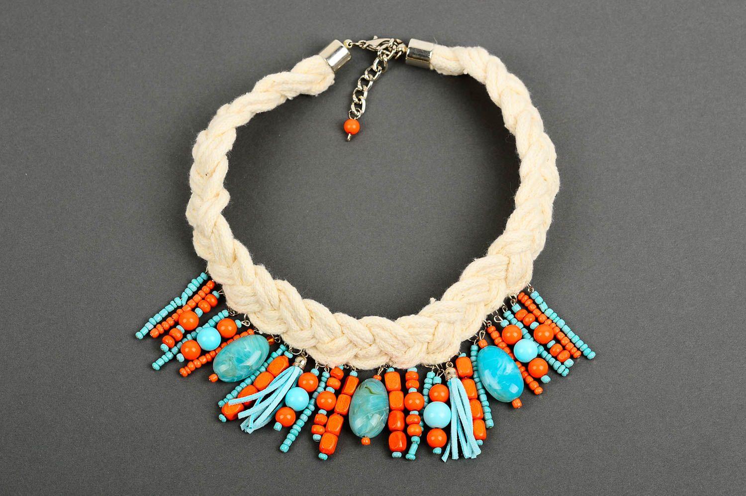 Unusual handmade textile necklace cool jewelry beaded necklace gifts for her photo 2