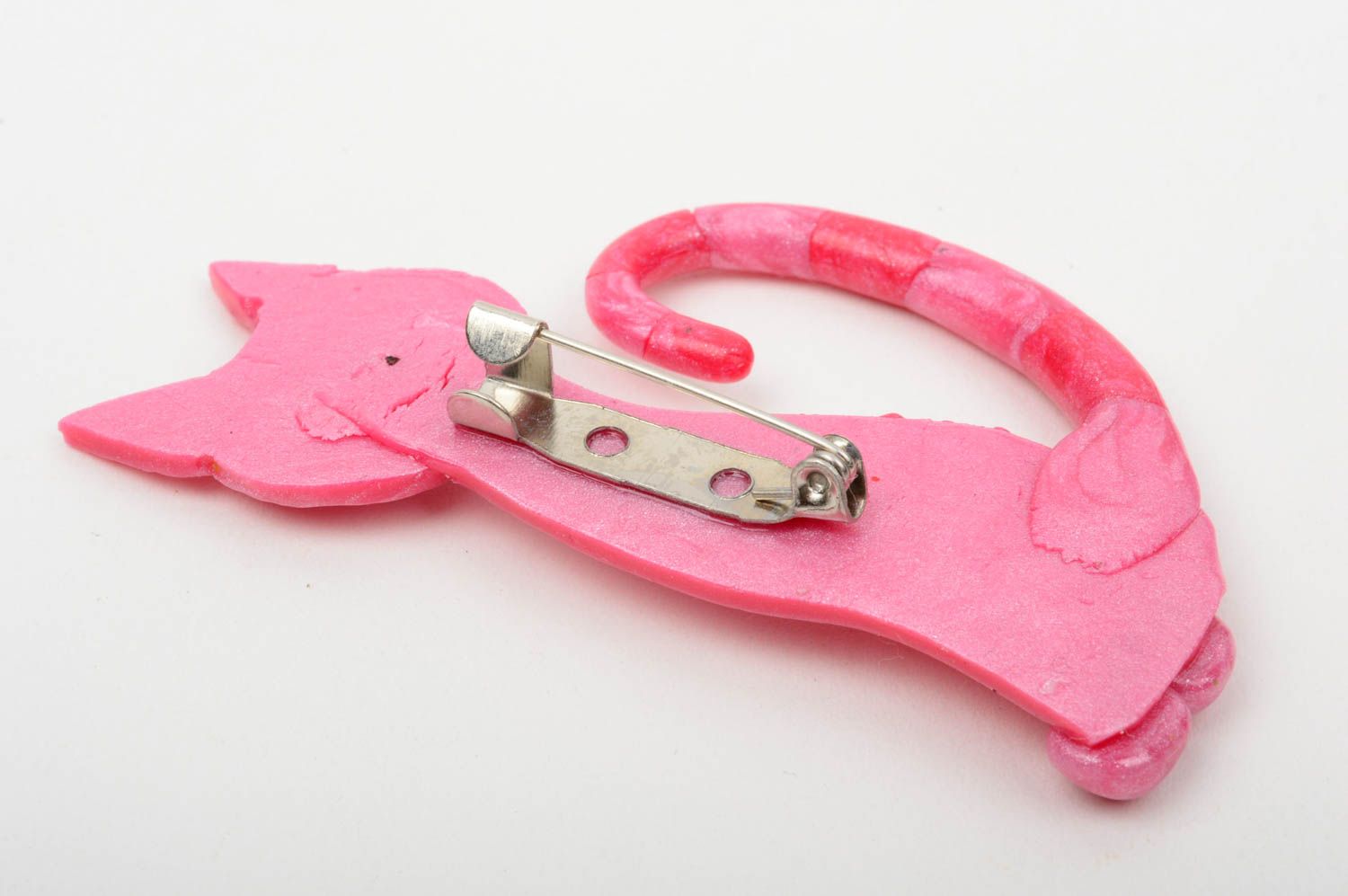Украшение ручной работы розовая брошь из полимерной глины необычный подарок кот фото 4