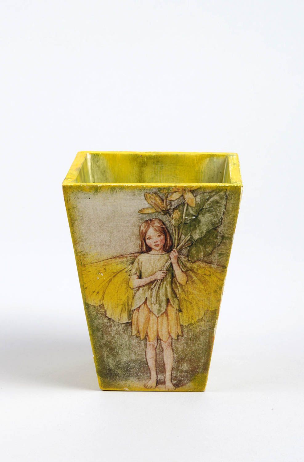 Portafiori fatto a mano vaso per fiori in decoupage vaso decorativo in legno
 foto 2