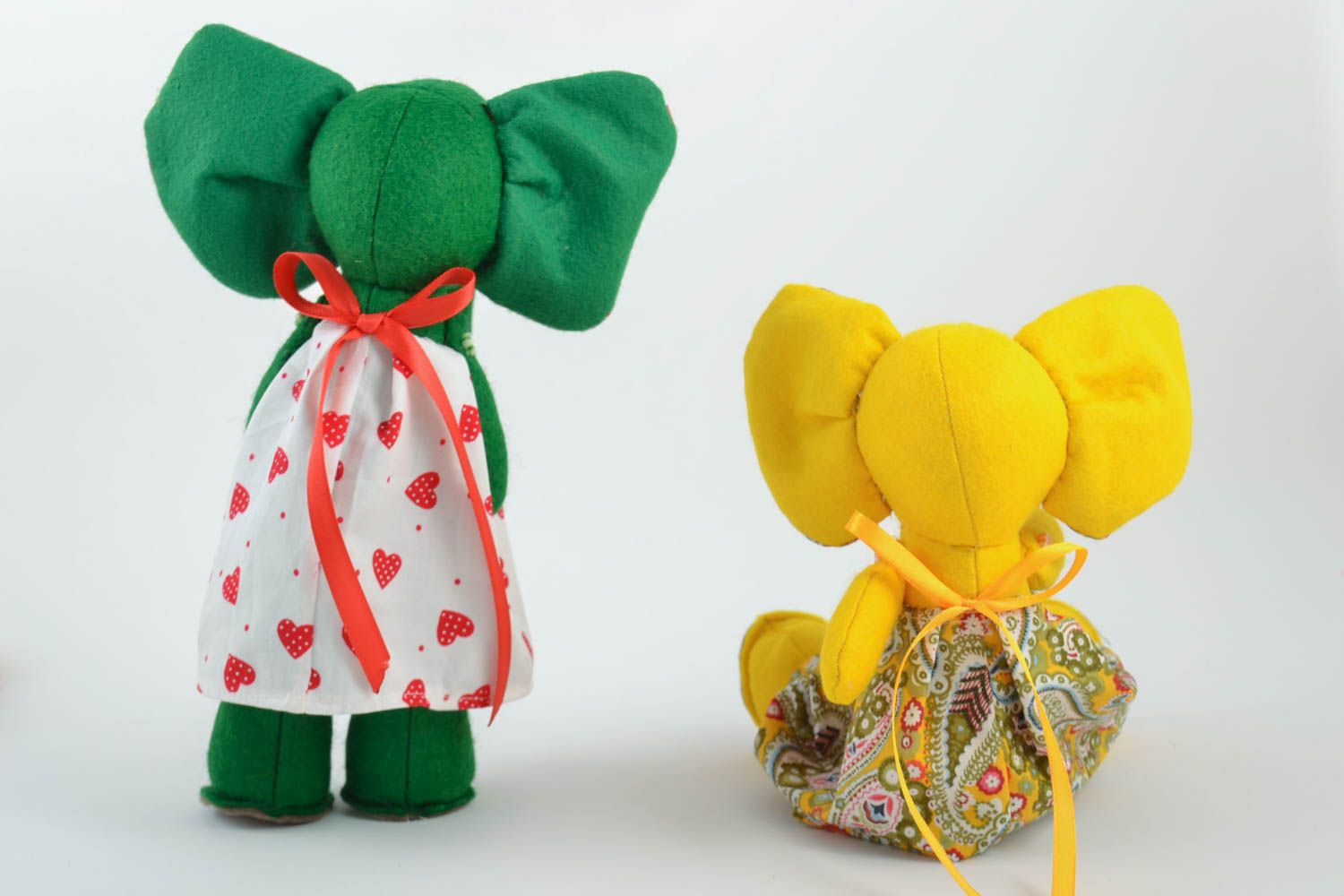 Beautiful handmade funny children's fabric soft toys set 2 pieces Elephants photo 2