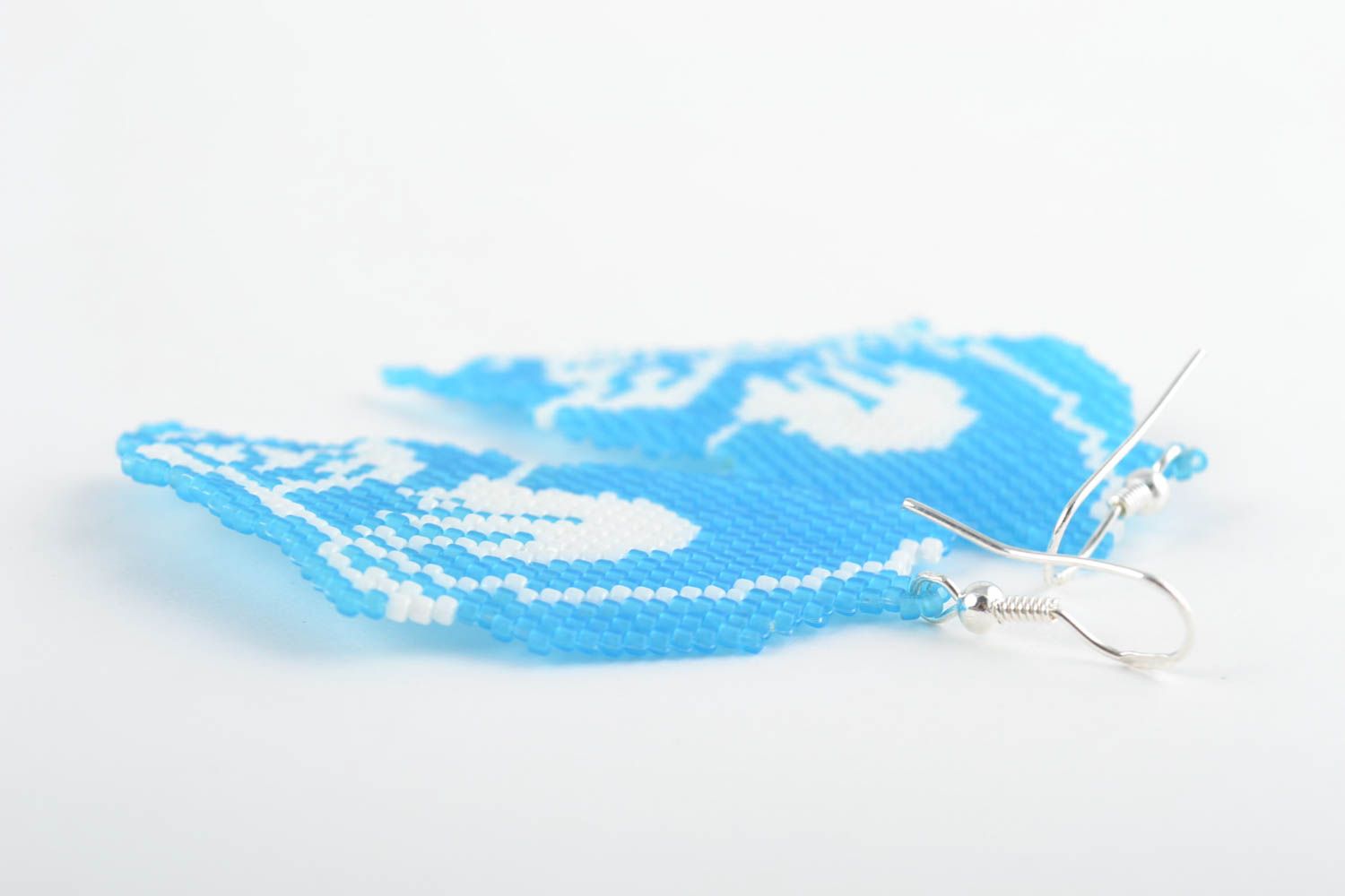 Unusual beautiful blue earrings woven of Japanese beads Butterflies photo 4
